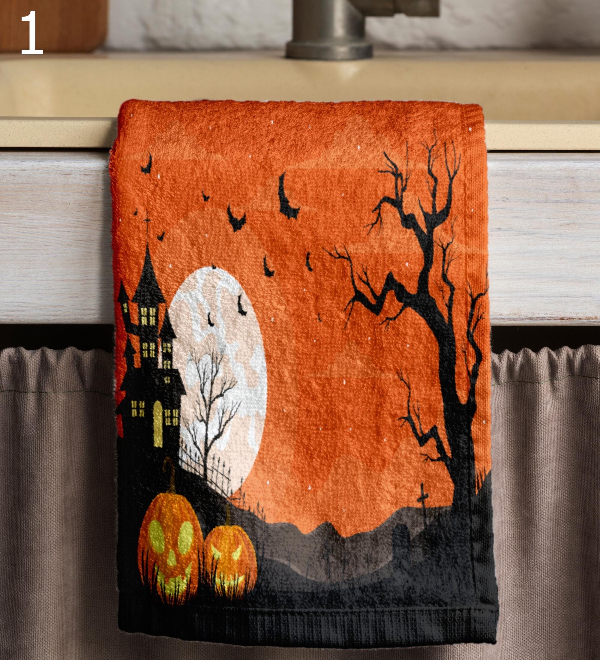 Trick or Treat Hand Towels, Halloween Kitchen Towels, Halloween Retro Tea Towels, Cute Spooky Dish Towels, Halloween Retro Dish Towel