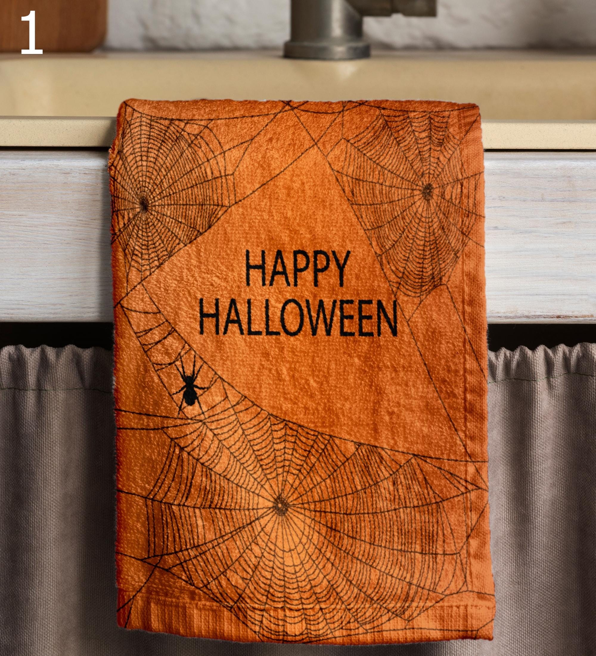 Halloween Spider Tea Towels, Happy Halloween Kitchen Towels, Cute Spider Web Kitchen Decor, Halloween Kitchen Gift Towel