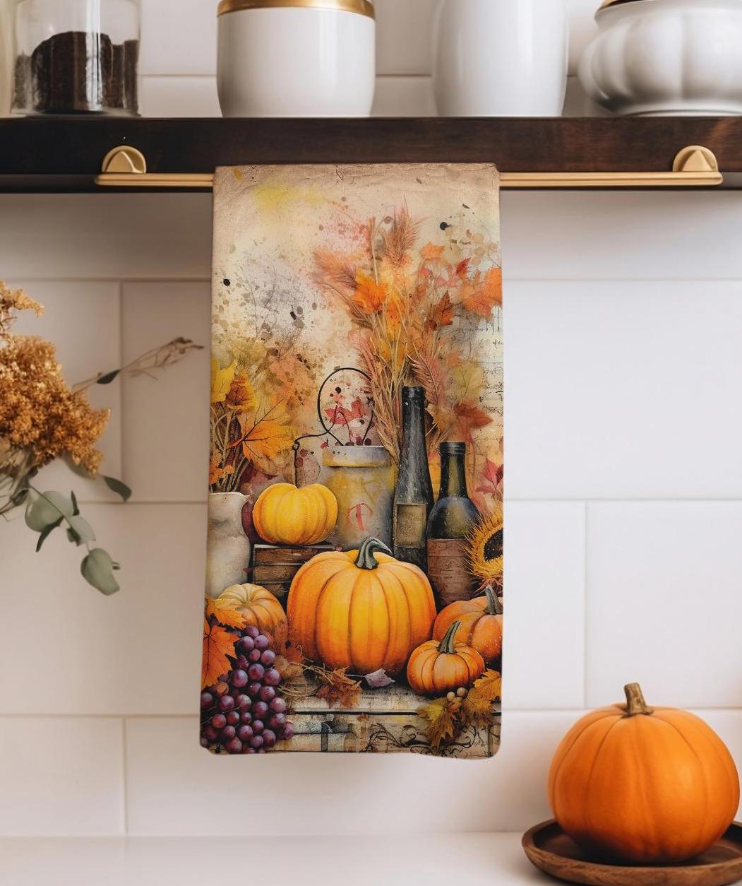 Thanksgiving Pumpkin Dish Towel, Fall Orange Pumpkin Kitchen Towels, Pumpkin Harvest Tea Towels, Fall Hand Towel, Autumn Pumpkin Tea Towels