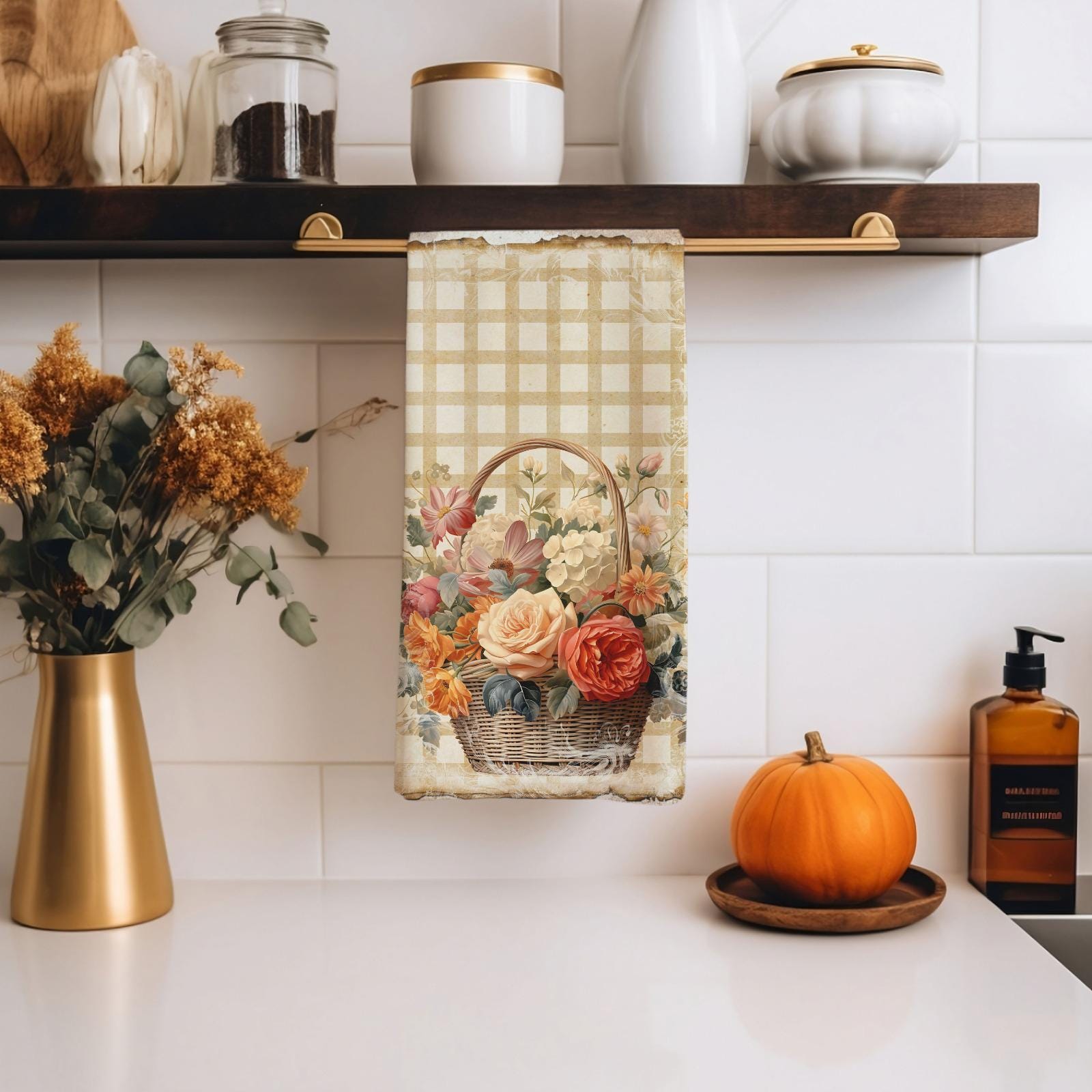 Fall Flowers Leaf Kitchen Towels, Autumn Tea Towels, Fall Hand Towel, Autumn Dish Towels, Thanksgiving Dish Towel