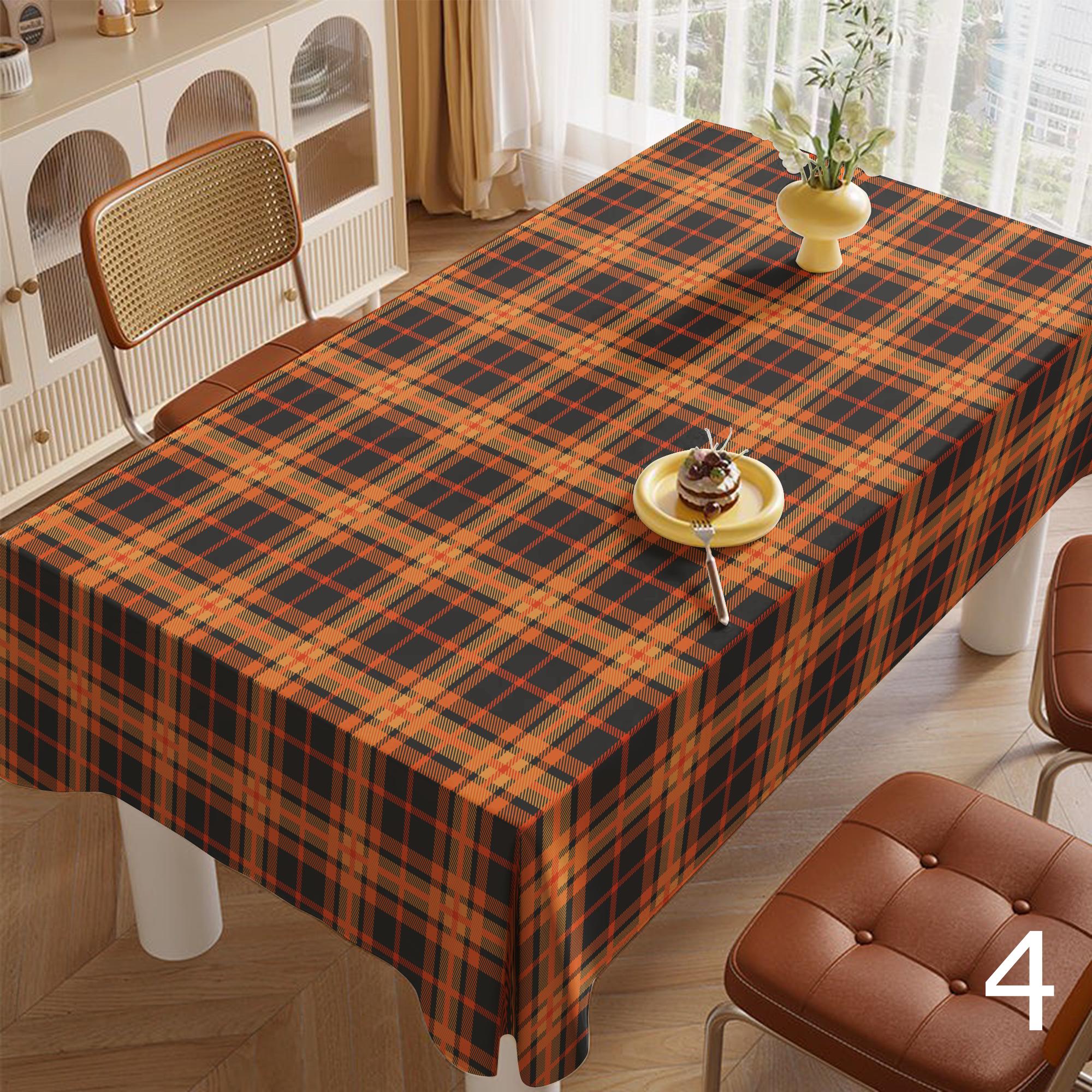 Fall Buffalo Plaid Table Linens, Fall Gingham Table Covers, Autumn Checkered Party Table Cloth, Thanksgiving Orange Black Tablecloths