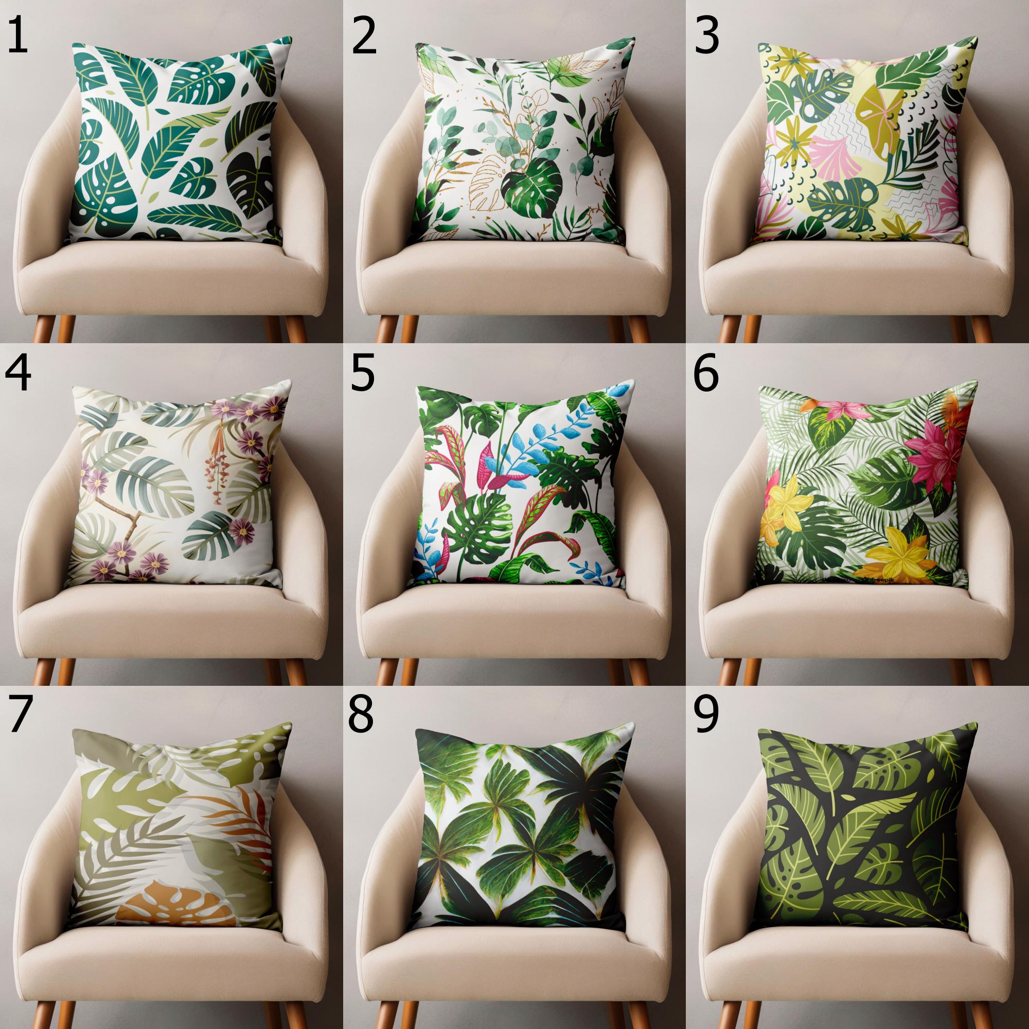 Tropical Pillow Covers, Exotic Flowers Cushion Cover, Green Botanical Pillowcase, Tropic Leaves Pillow Case, Green Tropical Home Decor