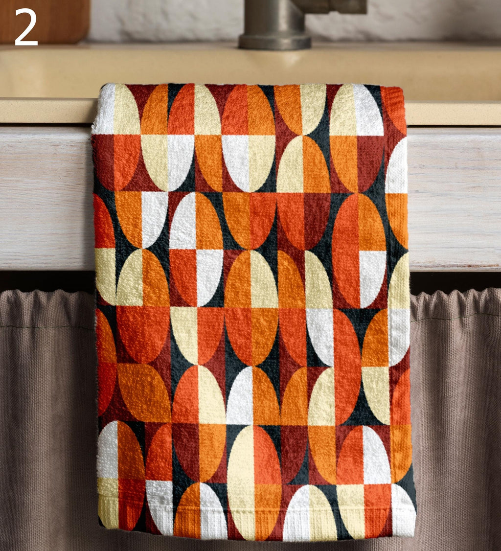 Mid Century Kitchen Towels, Retro Tea Towels, 70s Bauhaus Dish Towels, Bauhaus Retro Bath Towel, Retro Geometric Abstract Bathroom Towels