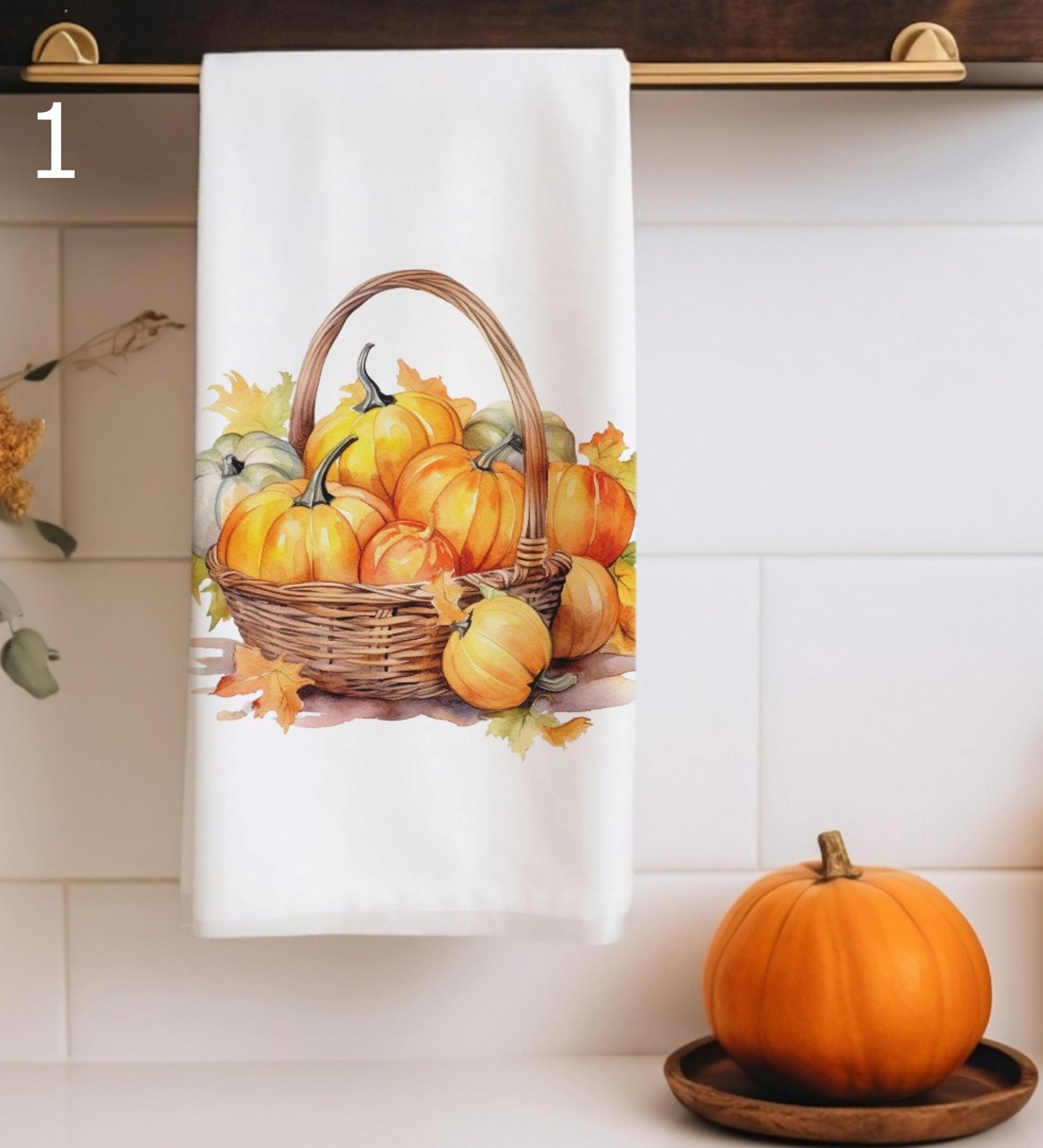 Thanksgiving Pumpkin Tea Towels, Autumn Harvest Dish Towels, Decorative Pumpkins Kitchen Towels, Fall Pumpkins Tea Towels