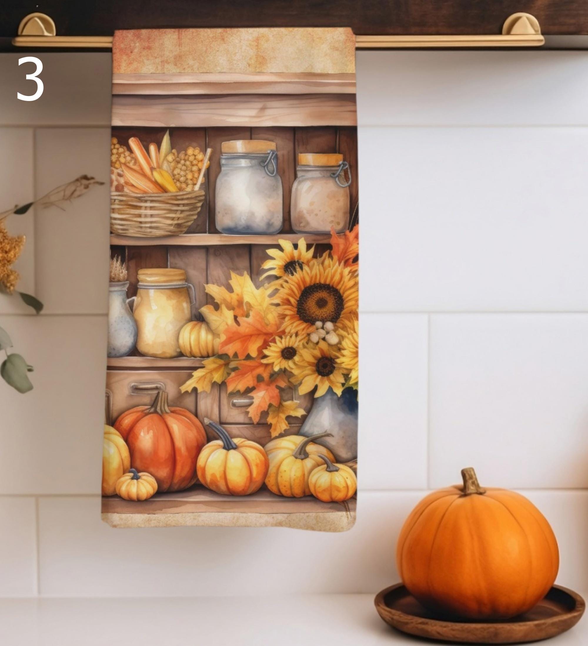 Thanksgiving Pumpkin Tea Towels, Autumn Harvest Dish Towels, Decorative Pumpkins Kitchen Towels, Fall Pumpkins Tea Towels