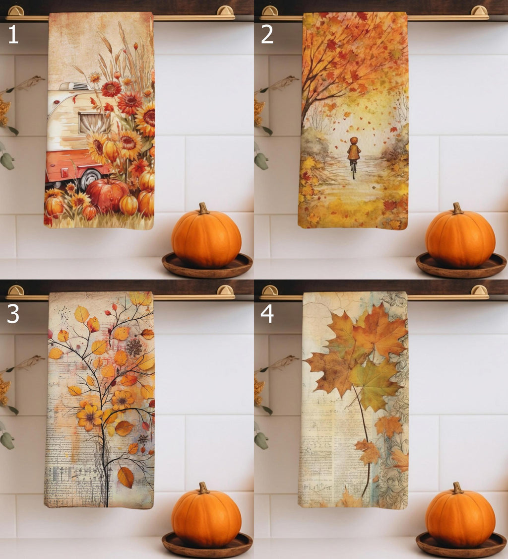 Decorative Fall Tea Towels, Autumn Leaf Dish Towels, Thanksgiving Kitchen Gifts, Thanksgiving Tea Towels, Fall Kitchen Towels