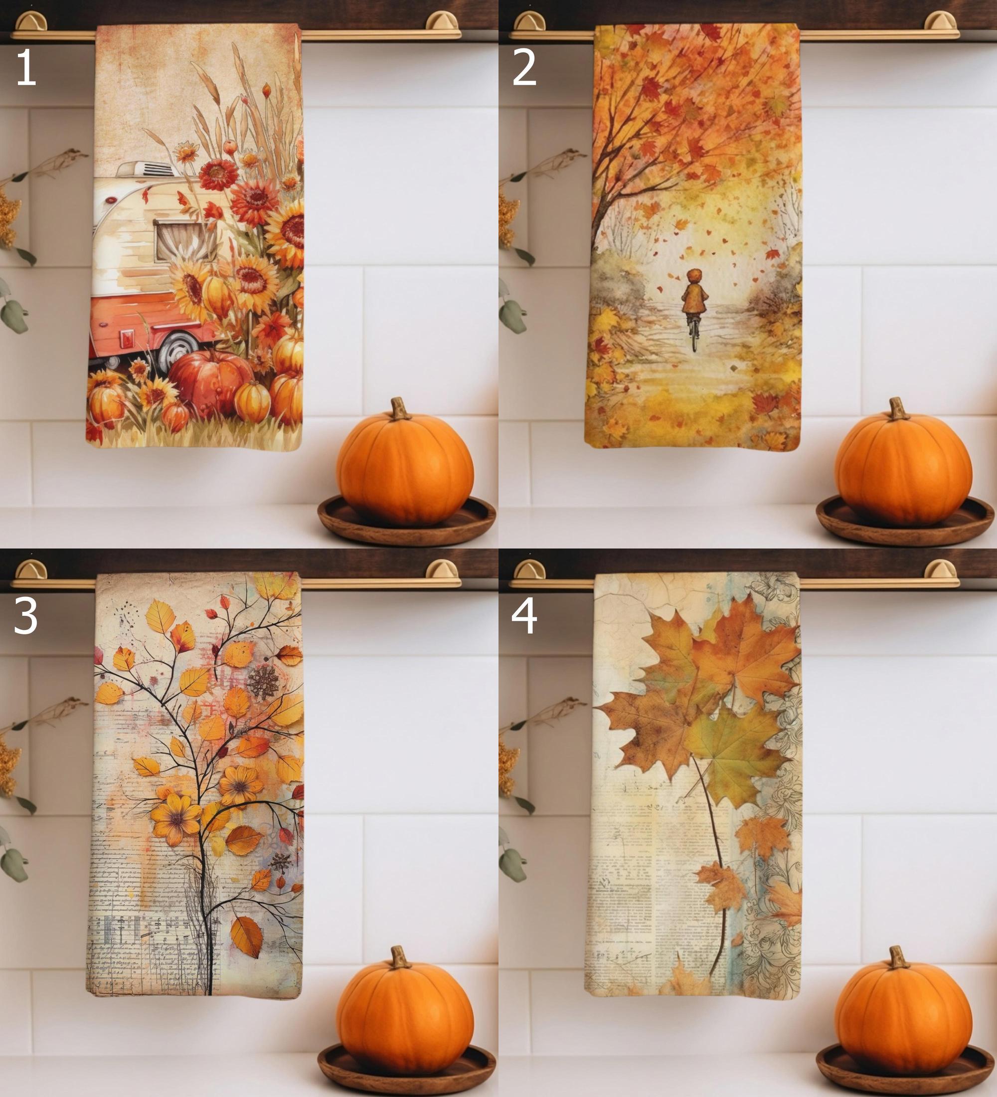 Decorative Fall Tea Towels, Autumn Leaf Dish Towels, Thanksgiving Kitchen Gifts, Thanksgiving Tea Towels, Fall Kitchen Towels