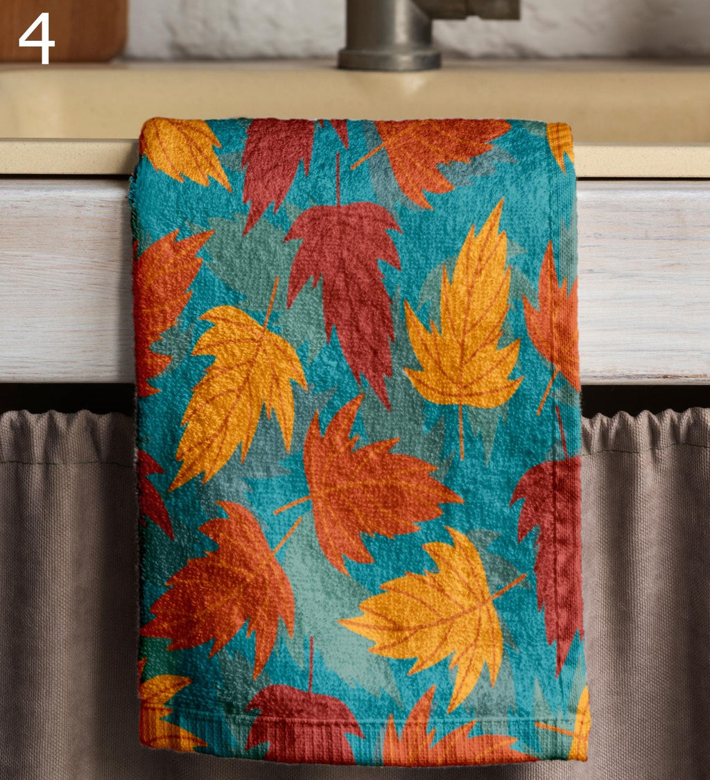 Fall Tea Towels, Autumn Leaf Kitchen Tea Towels, Autumn Printed Dish Towels, Thanksgiving Dish Towel, Fall Kitchen Decor