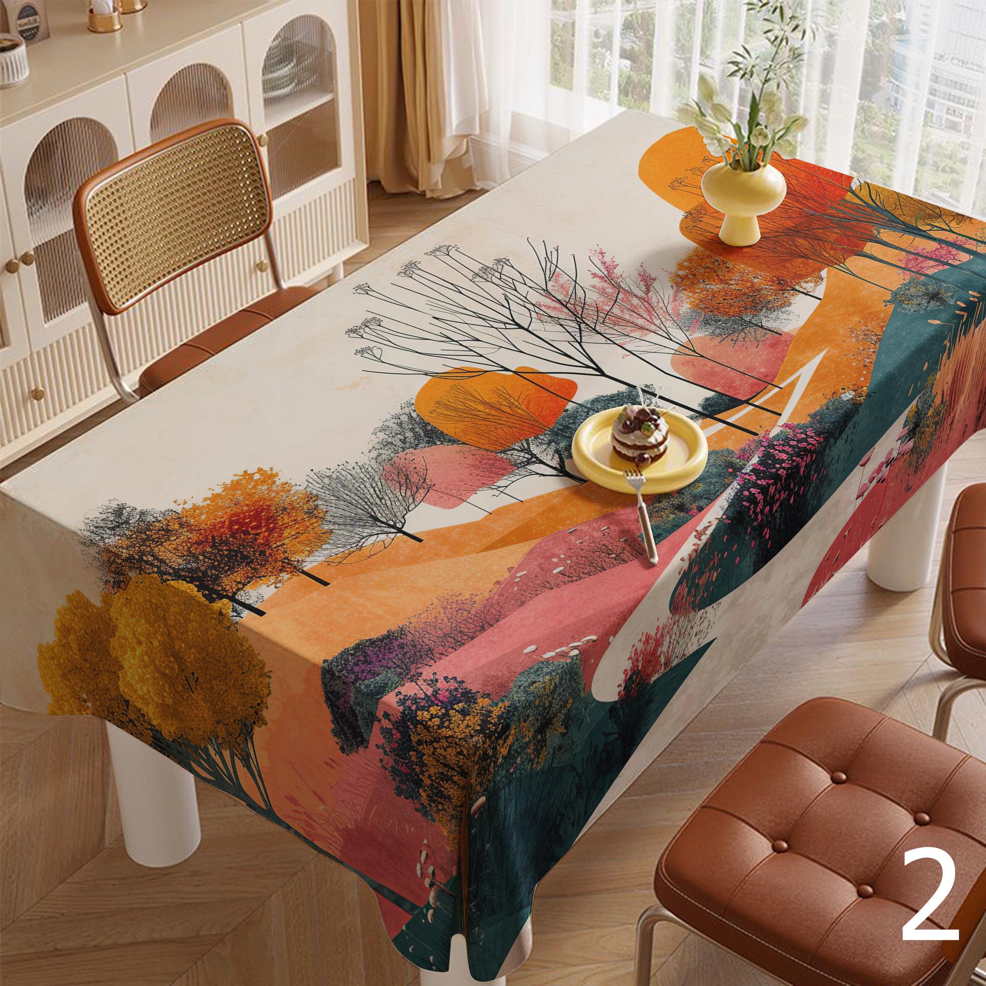 Fall Abstract Leaf Table Covers, Fall Landscape Tablecloth, Multicolor Autumn Landscape Tablecloth, Thanksgiving Printed Tablecloth
