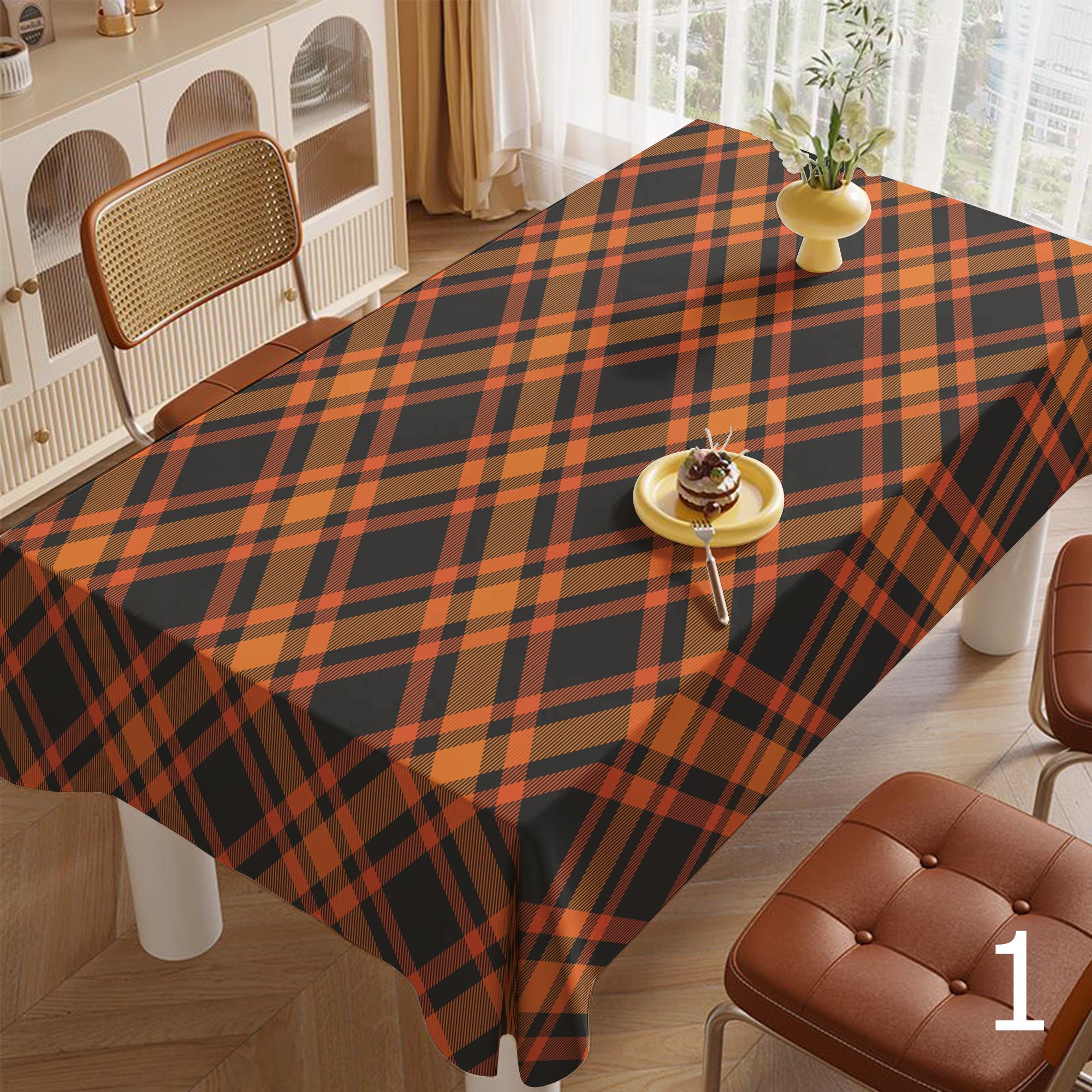 Fall Buffalo Plaid Table Linens, Fall Gingham Table Covers, Autumn Checkered Party Table Cloth, Thanksgiving Orange Black Tablecloths