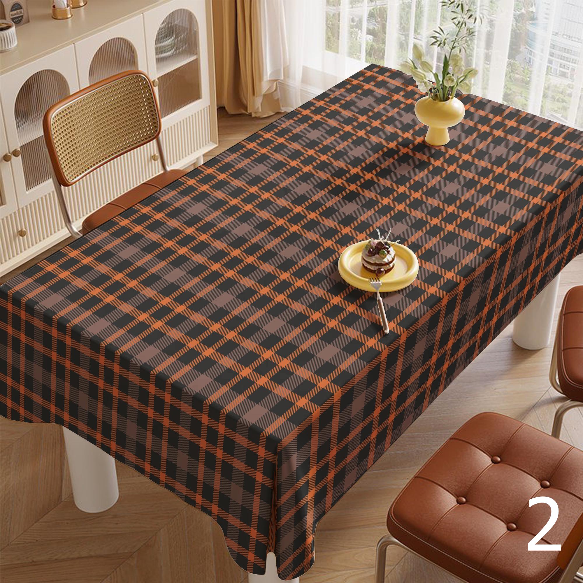Fall Buffalo Plaid Table Linens, Fall Gingham Table Covers, Autumn Checkered Party Table Cloth, Thanksgiving Orange Black Tablecloths