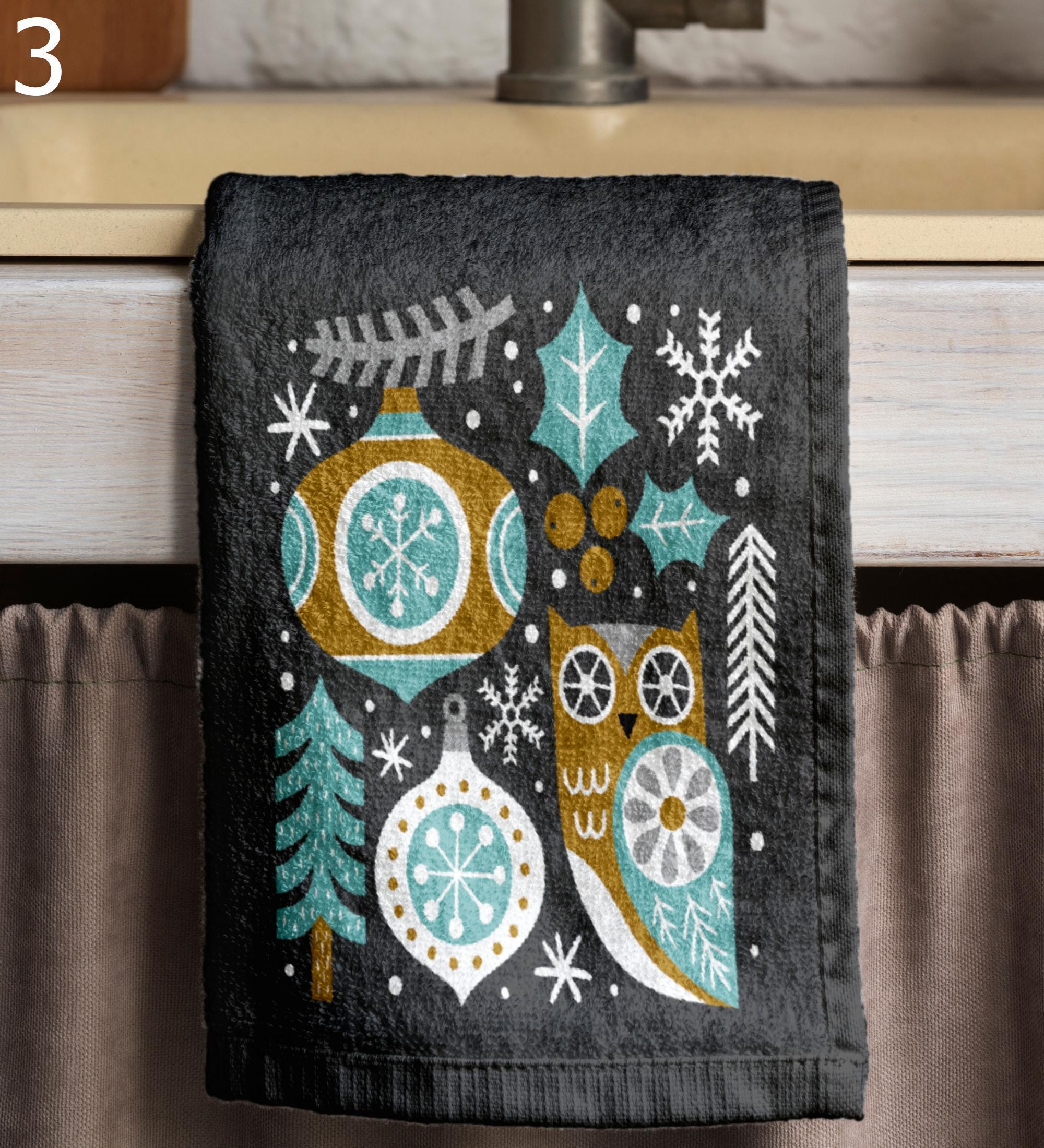 Mery Christmas Hand Towels, Xmas Winter Animals Tea Towels, Winter Holly Animals Dish Towels, Christmas Kitchen Decor Dish Towels