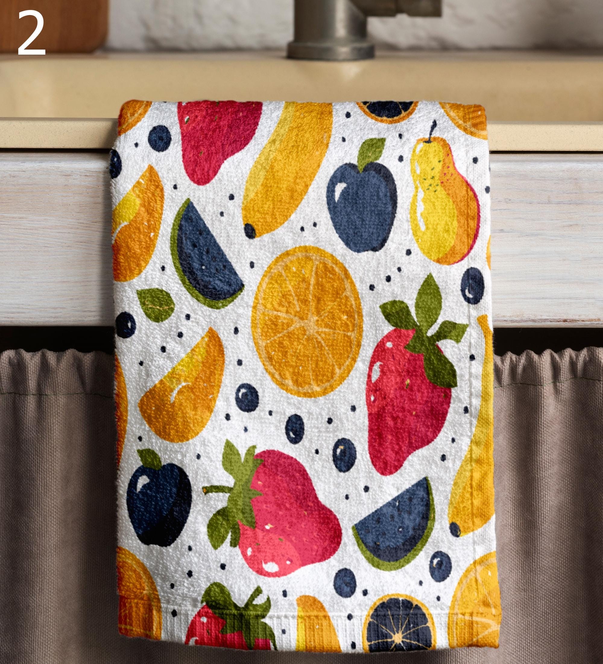 Fruit Kitchen Towels, Multicolor Summer Fruit Tea Towels, Fresh Fruit Dish Towel, Fruit Hand Towels, Colorful Fruit Kitchen Towels