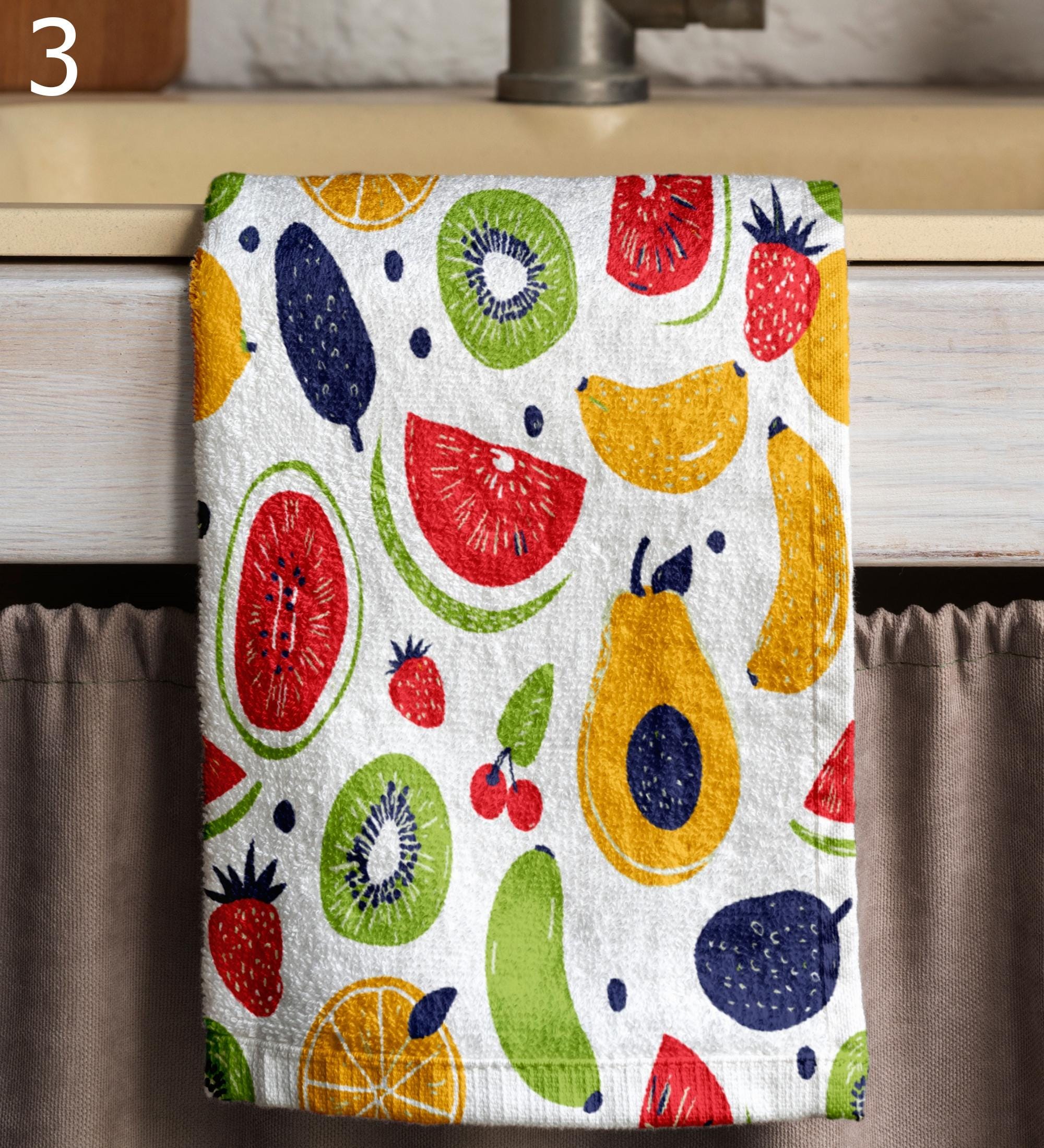 Fruit Kitchen Towels, Multicolor Summer Fruit Tea Towels, Fresh Fruit Dish Towel, Fruit Hand Towels, Colorful Fruit Kitchen Towels