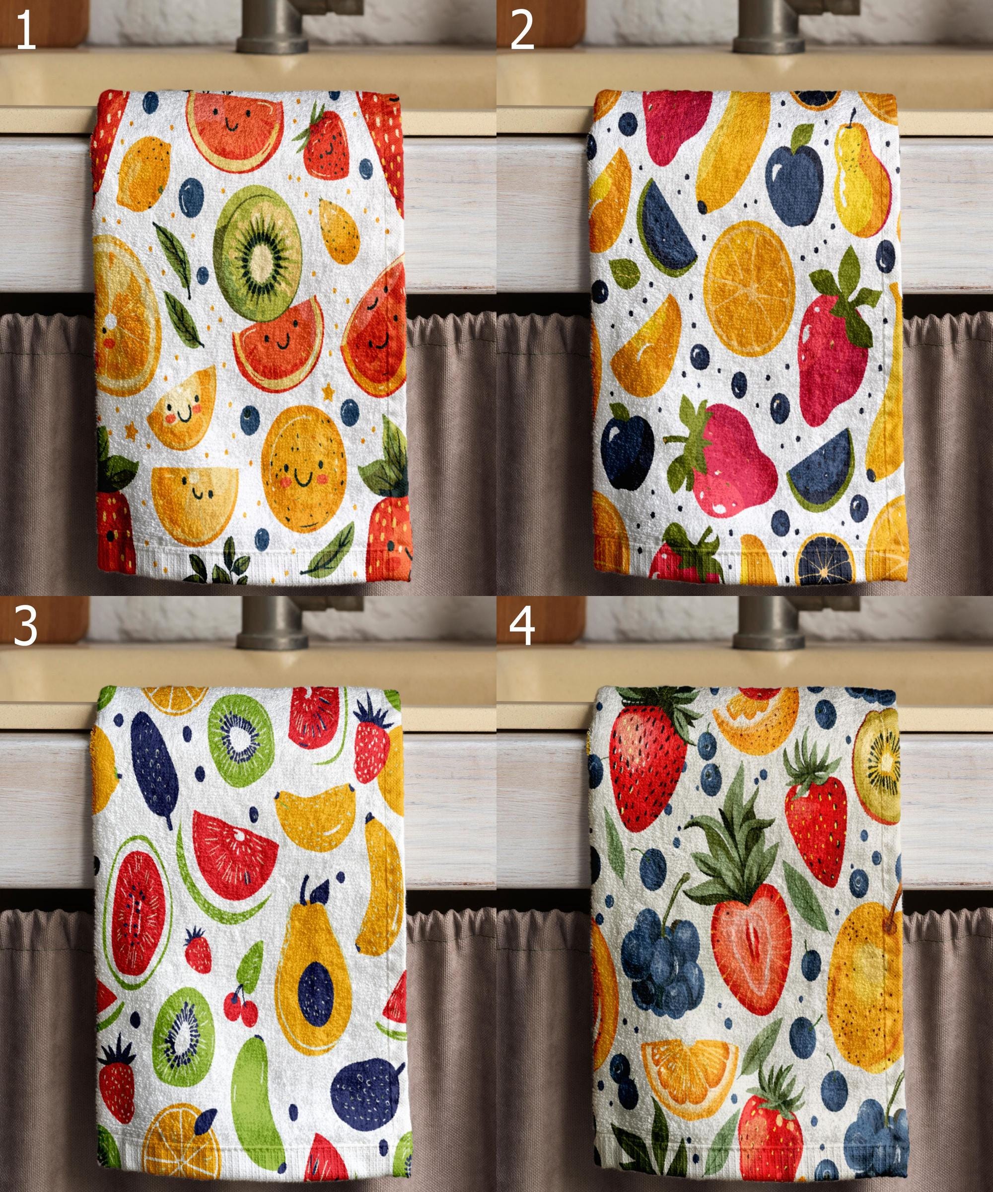 Fruit Kitchen Towels, Multicolor Summer Fruit Tea Towels, Fresh Fruit Dish Towel, Fruit Hand Towels, Colorful Fruit Kitchen Towels