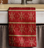 Christmas Pine Tea Towels, Snowflake Kitchen Decor Towels, Knitted Pattern Christmas Tea Towels, Winter Hand Towels, Red Xmas Tea Towels