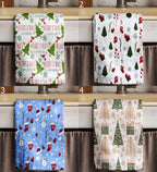 Christmas Tree Print Tea Towel, Christmas Snowflake Kitchen Towel, Xmas Decors Print Tea Towel, Winter Kitchen Towel, Xmas Winter Tea Towel