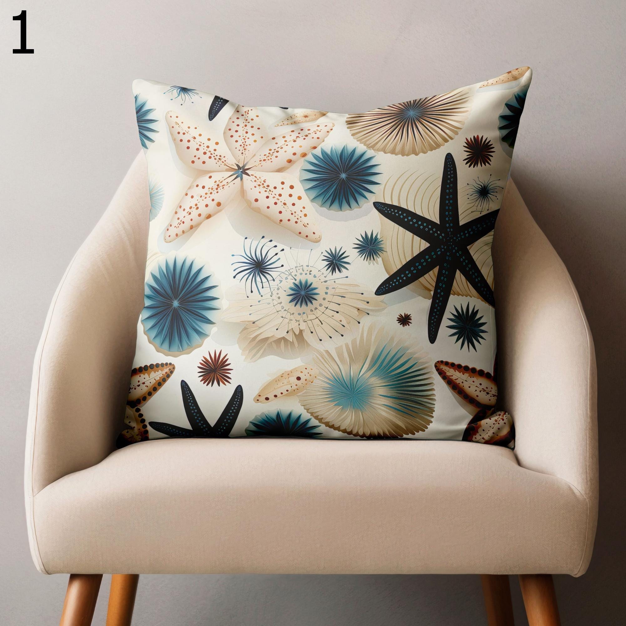 Coastal Sea Life Pillow Covers, Ocean-Inspired Summer Home Decor, Nautical Starfish Cushion Cover, Sea Creatures Pillowcases