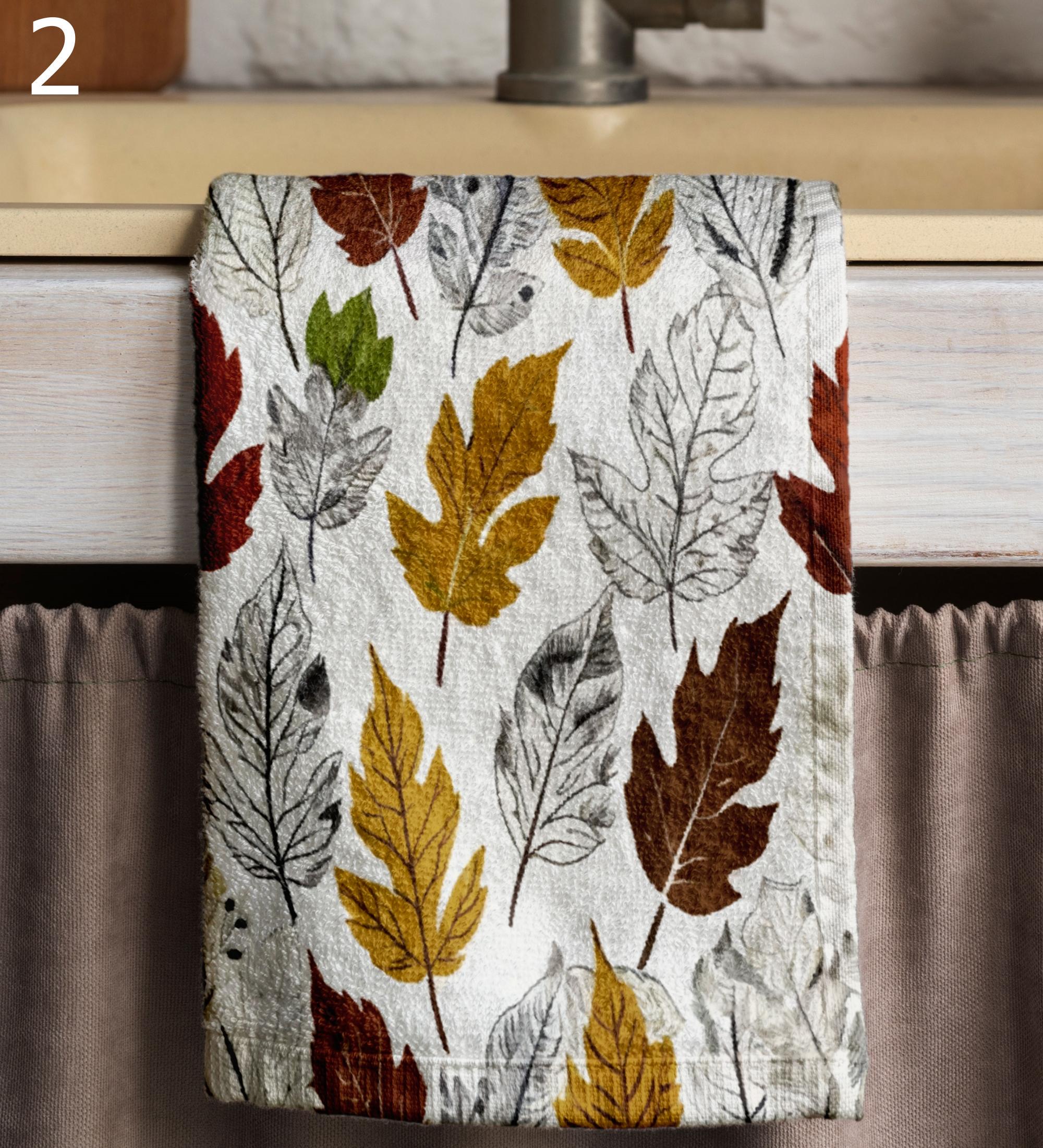Maple Leaf Tea Towels, Fall Leaf Tea Towels, Autumn Kitchen Towels, Thanksgiving Hand Towels, Cozy Fall Kitchen Decor