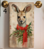 Christmas Animals Tea Towel, Xmas Lion Tea Towel, Cute Fox and Kangaroo Dish Towel, Xmas Wolf Tea Towel, Noel Animals Printed Kitchen Towel