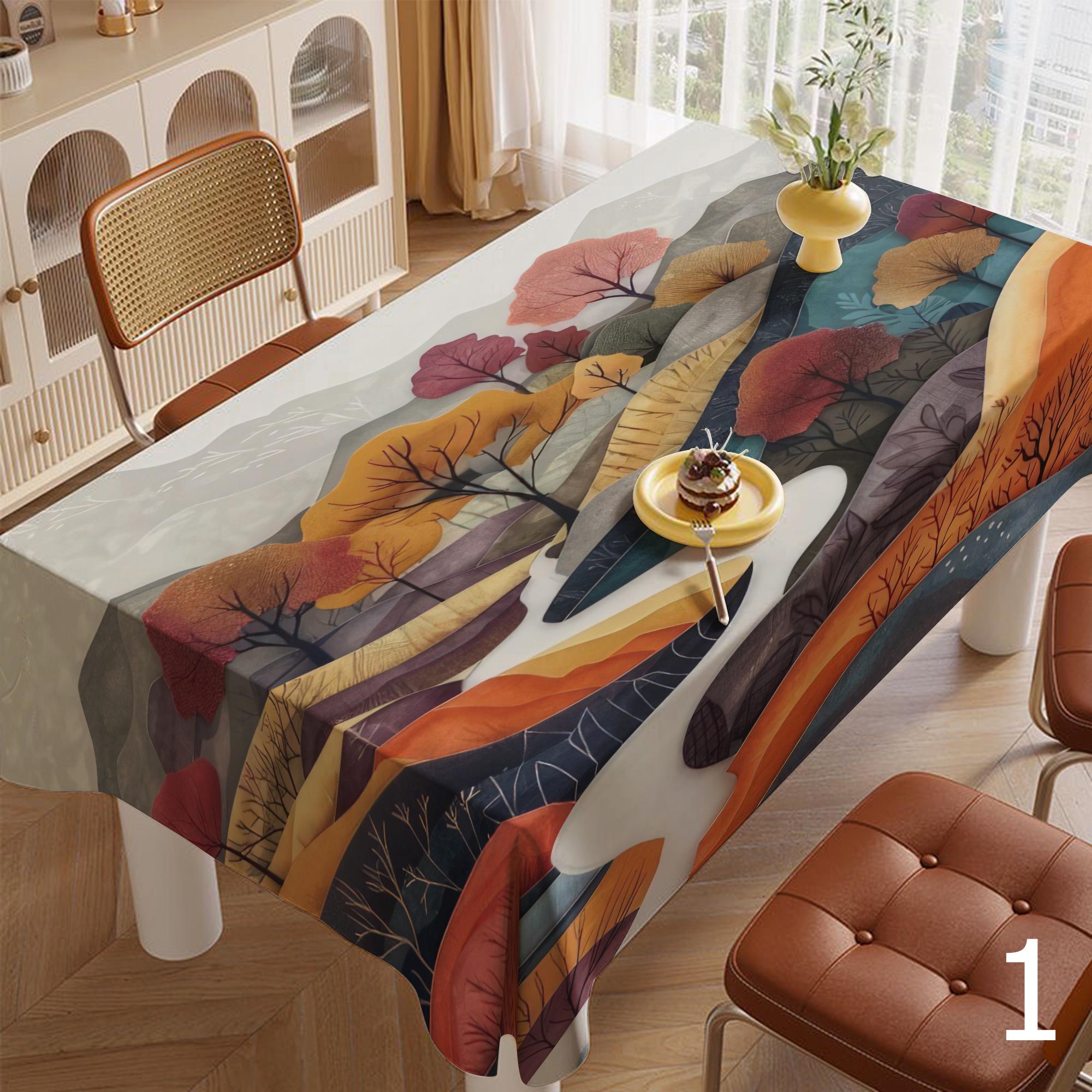 Fall Abstract Leaf Table Covers, Fall Landscape Tablecloth, Multicolor Autumn Landscape Tablecloth, Thanksgiving Printed Tablecloth