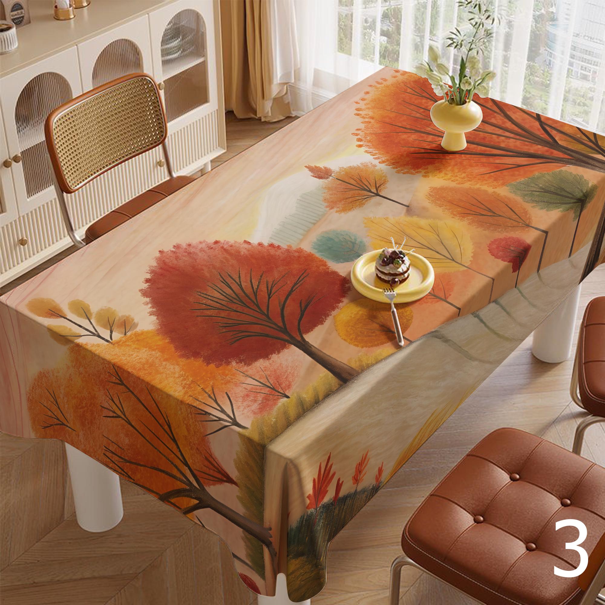 Fall Abstract Leaf Table Covers, Fall Landscape Tablecloth, Multicolor Autumn Landscape Tablecloth, Thanksgiving Printed Tablecloth