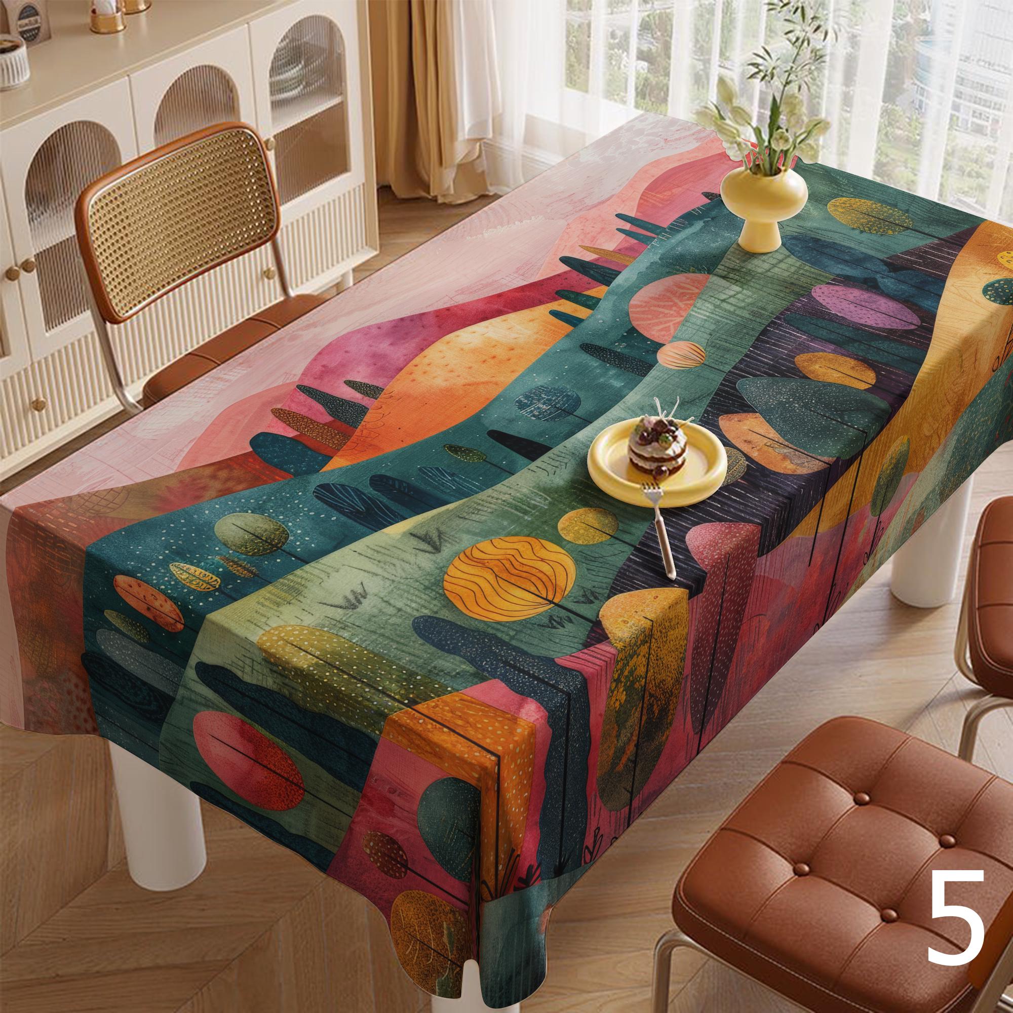Fall Abstract Leaf Table Covers, Fall Landscape Tablecloth, Multicolor Autumn Landscape Tablecloth, Thanksgiving Printed Tablecloth