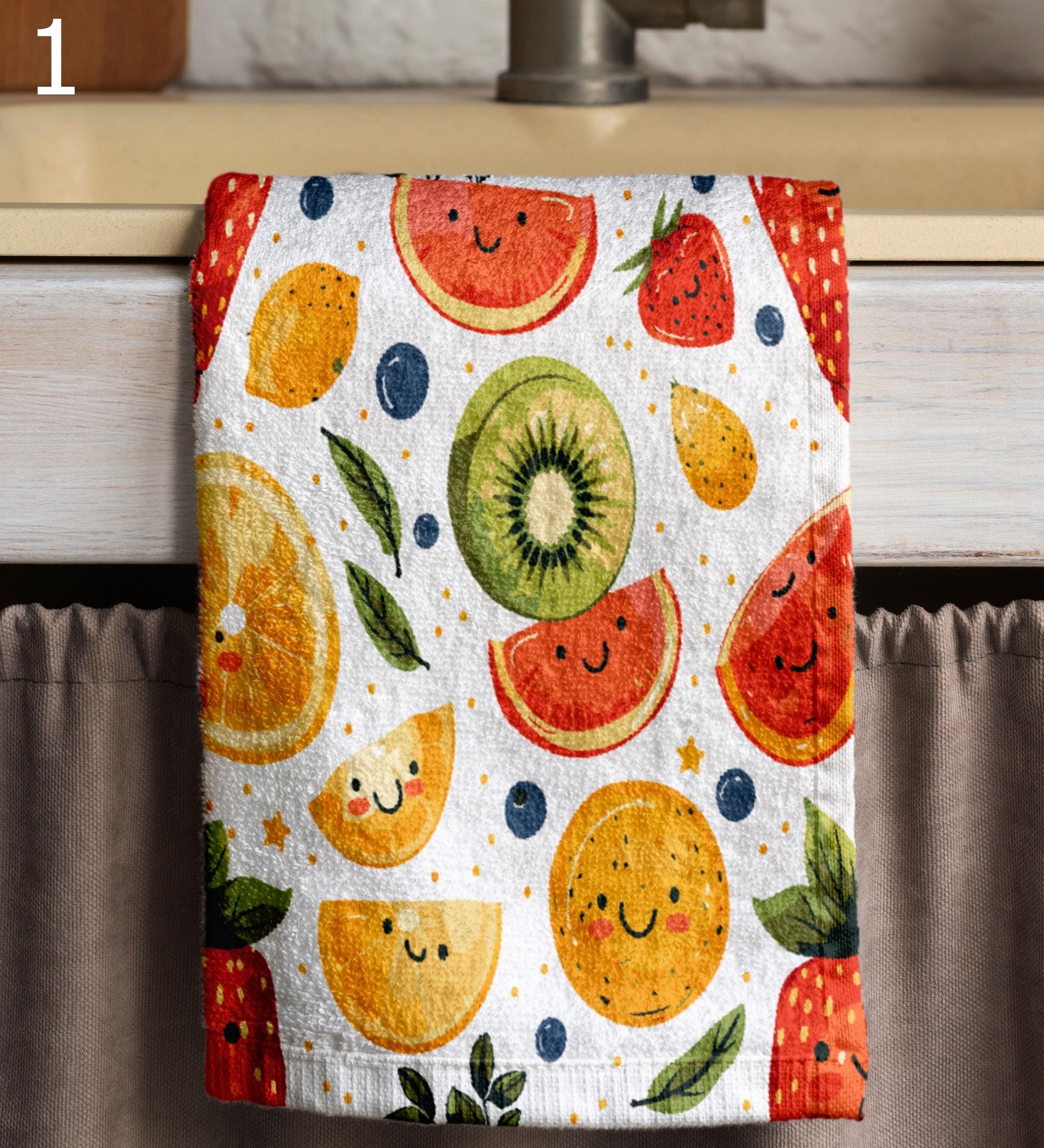 Fruit Kitchen Towels, Multicolor Summer Fruit Tea Towels, Fresh Fruit Dish Towel, Fruit Hand Towels, Colorful Fruit Kitchen Towels