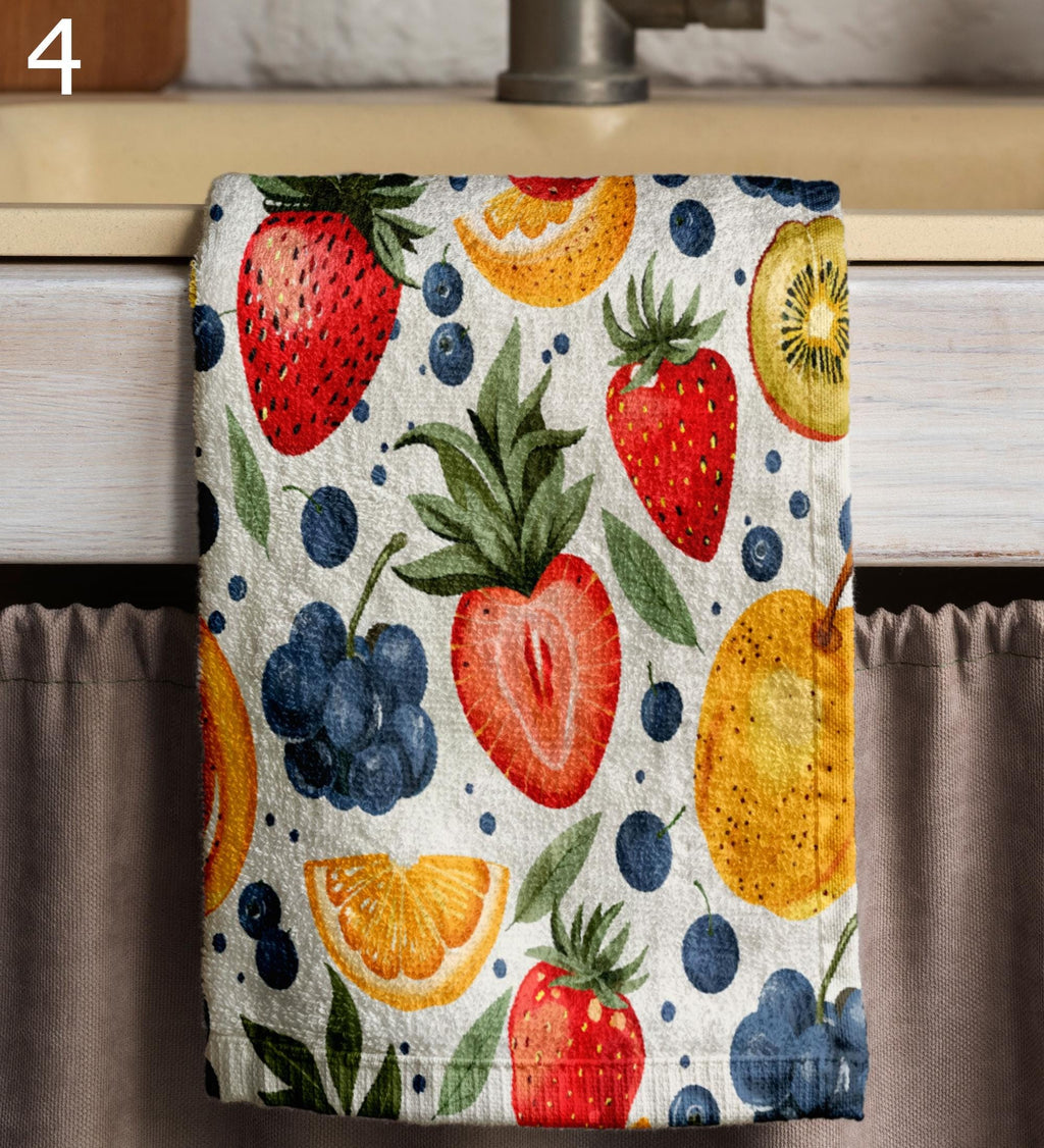 Fruit Kitchen Towels, Multicolor Summer Fruit Tea Towels, Fresh Fruit Dish Towel, Fruit Hand Towels, Colorful Fruit Kitchen Towels
