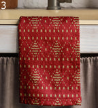 Christmas Pine Tea Towels, Snowflake Kitchen Decor Towels, Knitted Pattern Christmas Tea Towels, Winter Hand Towels, Red Xmas Tea Towels