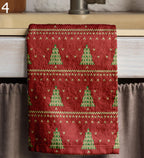 Christmas Pine Tea Towels, Snowflake Kitchen Decor Towels, Knitted Pattern Christmas Tea Towels, Winter Hand Towels, Red Xmas Tea Towels
