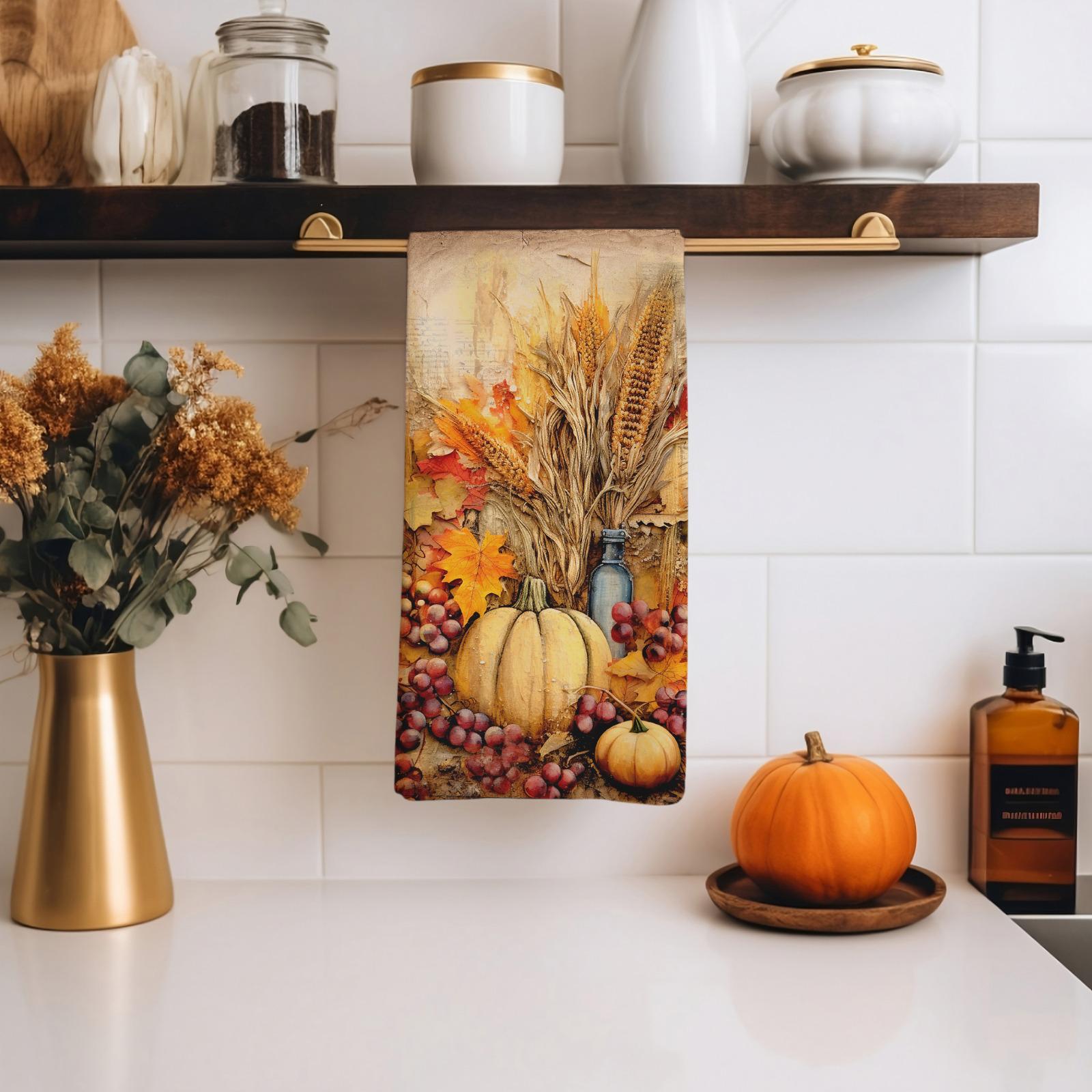 Fall Dish Towel, Thanksgiving Pumpkin Tea Towels, Autumn Print Dish Towels, Thanksgiving Kitchen Decor, Fall Pumpkin Fingertip Towels