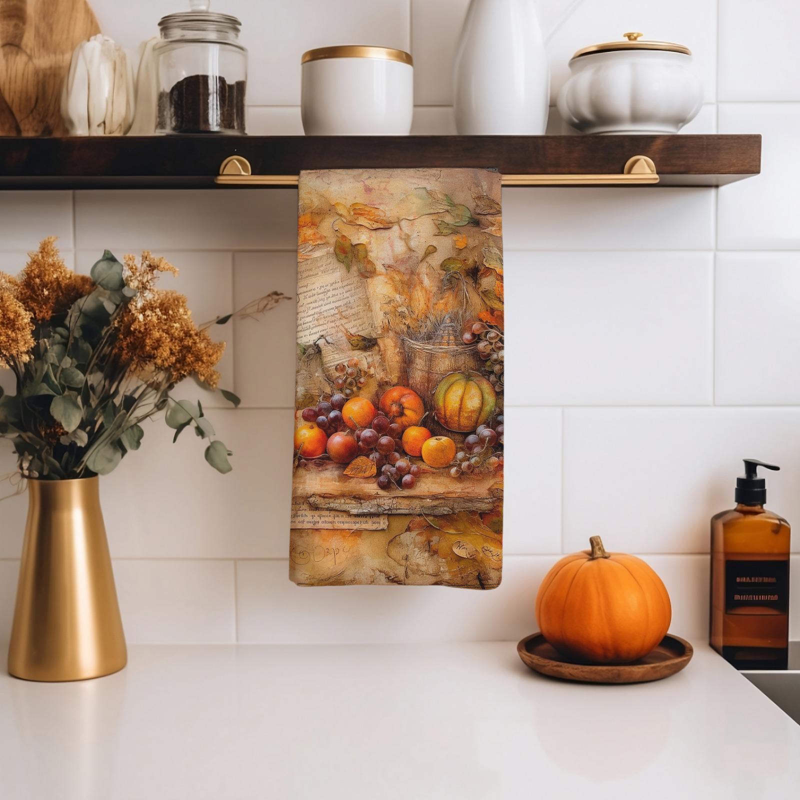 Fall Dish Towel, Thanksgiving Pumpkin Tea Towels, Autumn Print Dish Towels, Thanksgiving Kitchen Decor, Fall Pumpkin Fingertip Towels