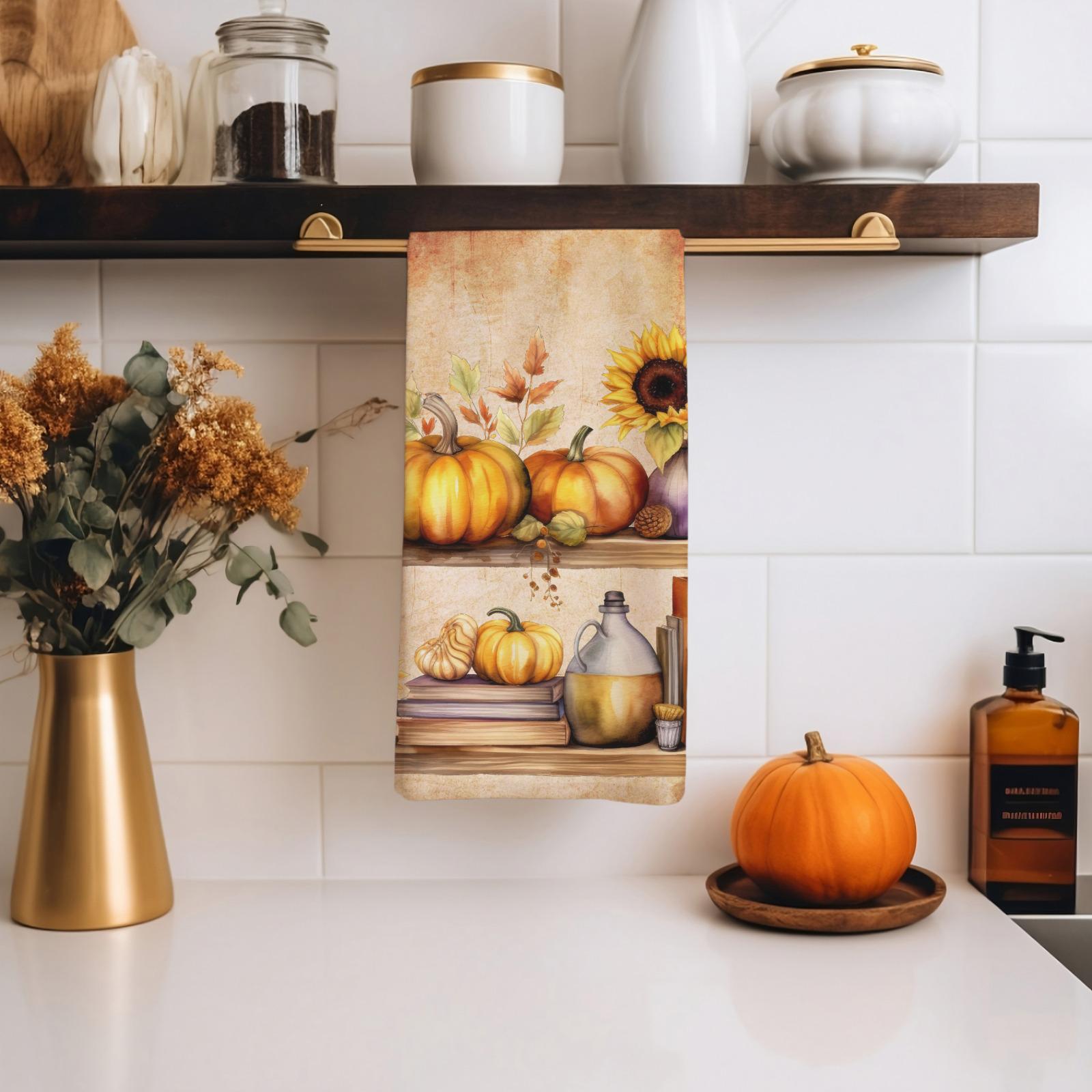 Fall Dish Towel, Thanksgiving Pumpkin Tea Towels, Autumn Print Dish Towels, Thanksgiving Kitchen Decor, Fall Pumpkin Fingertip Towels