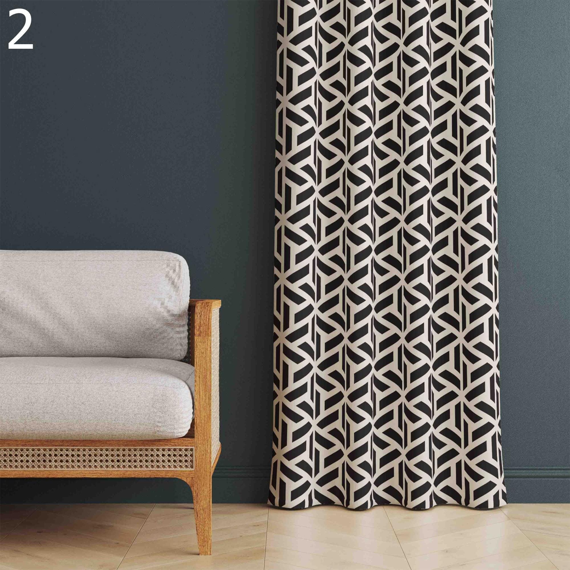 Black White Curtains, Mid Century Curtain Panels, Abstract Retro Style Living Room Curtain, Modern Geometric Curtains, Black White Panels