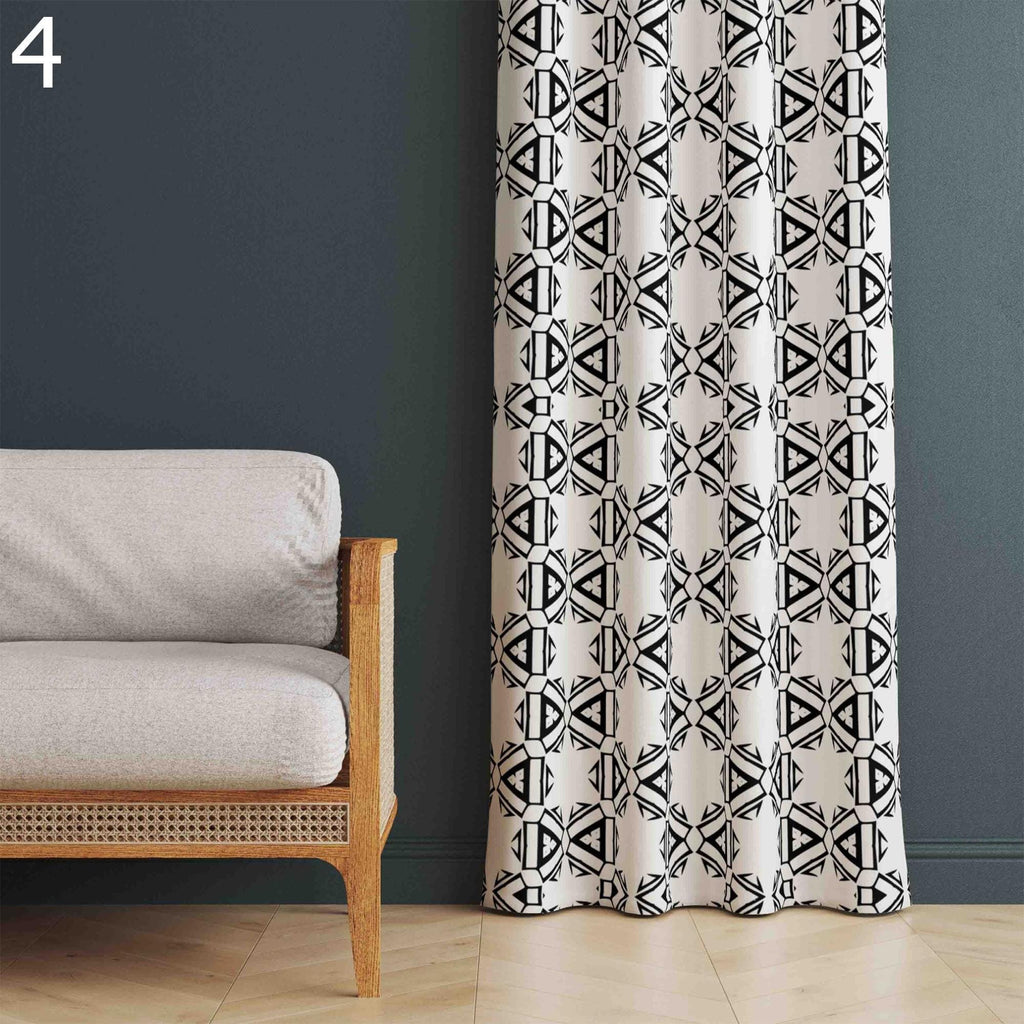 Black White Ethnic Curtains, Minimalist Tribal Panels, Boho Ethnic Blackout Drapes, Modern Tribal Black White Grommet Window Curtain