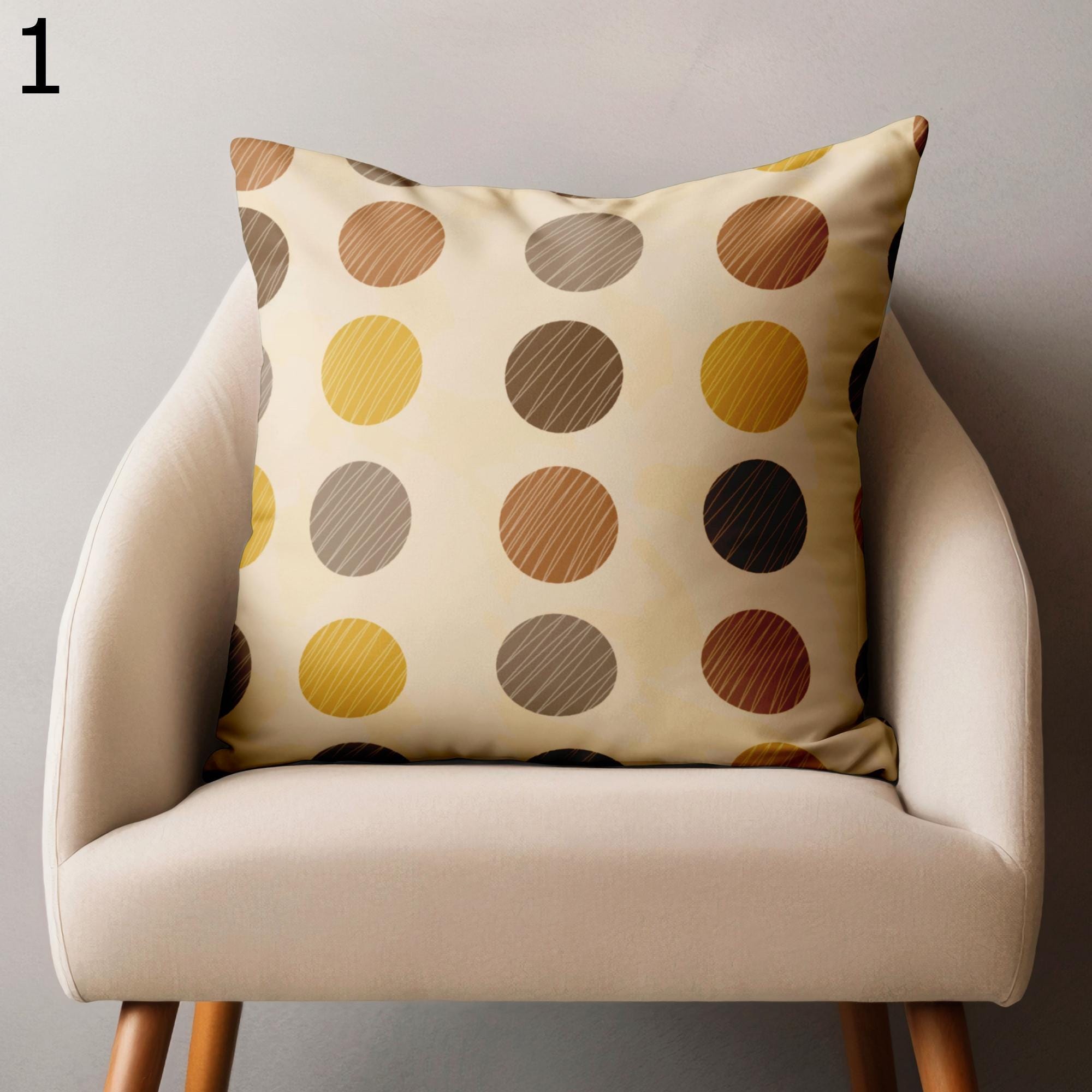 Retro Geometric Pillow Covers, Yellow and Beige Throw Pillows, Mid-Century Modern Circle Cushion Cover, 70's 80's 90's Pop Art Pillowcases