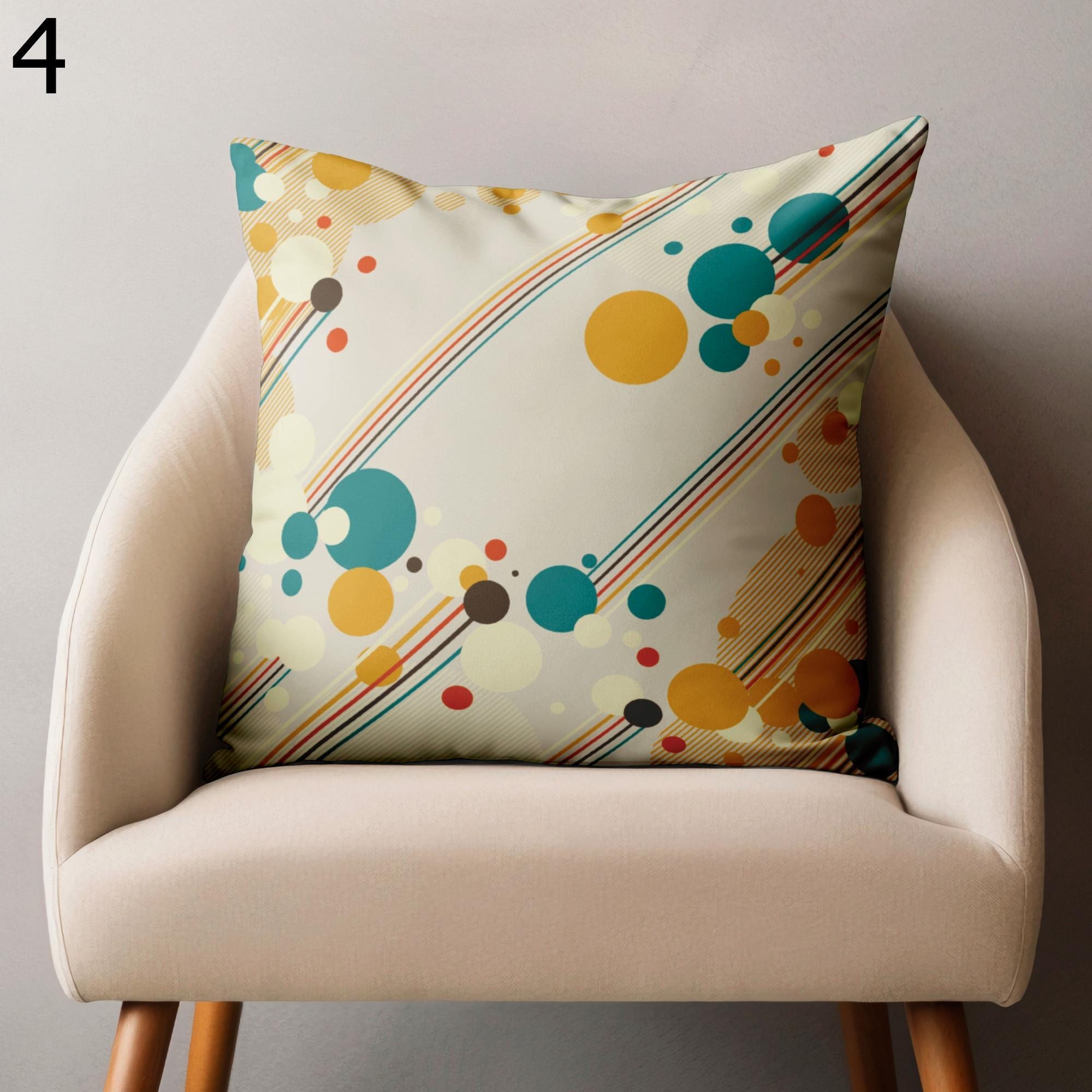 Retro Geometric Pillow Covers, Yellow and Beige Throw Pillows, Mid-Century Modern Circle Cushion Cover, 70's 80's 90's Pop Art Pillowcases