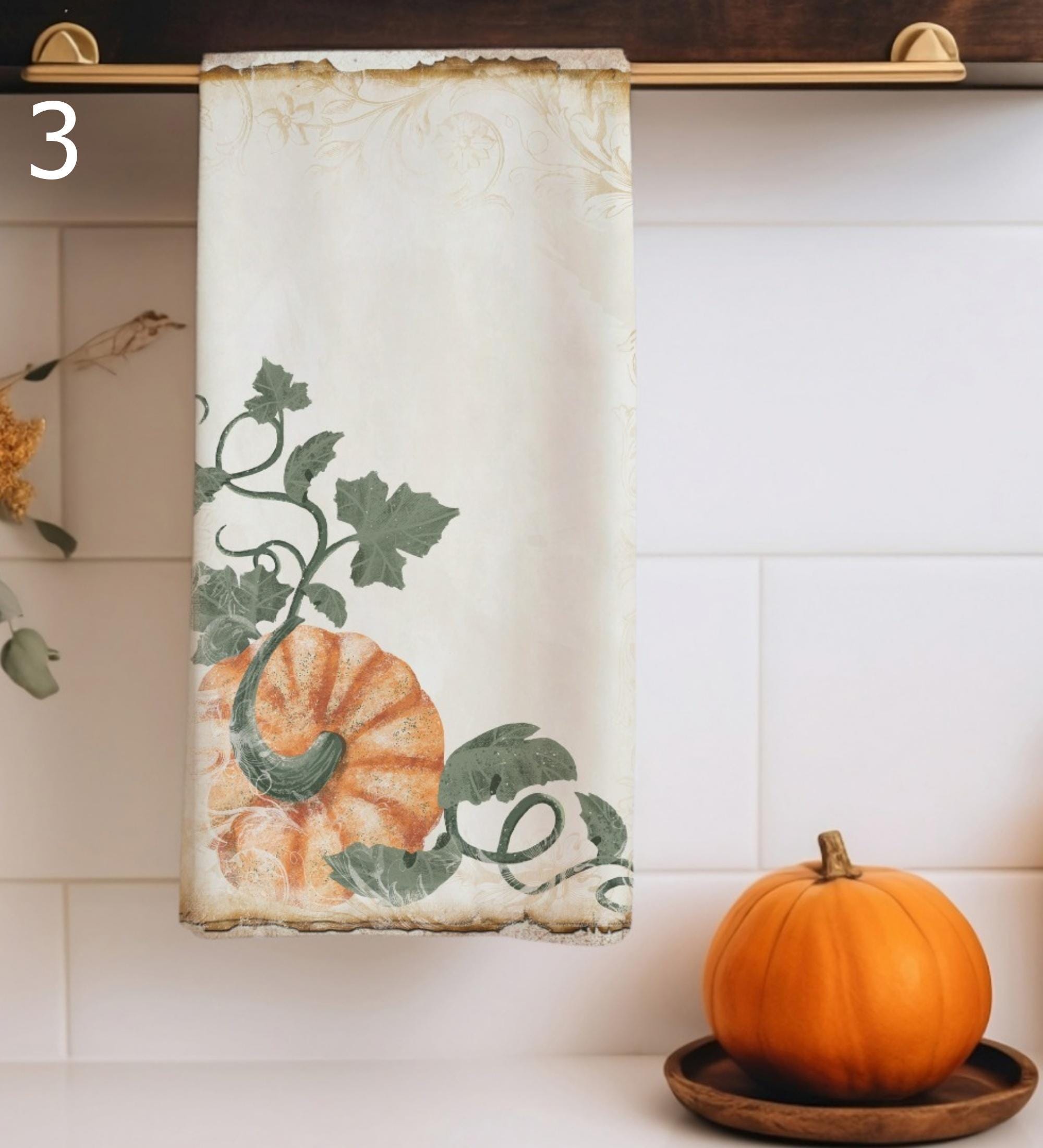 Fall Pumpkin Kitchen Towels, Thanksgiving Autumn Tea Towels, Pumpkin Hand Towel, Autumn Dish Towels, Thanksgiving Harvest Fingertip Towels