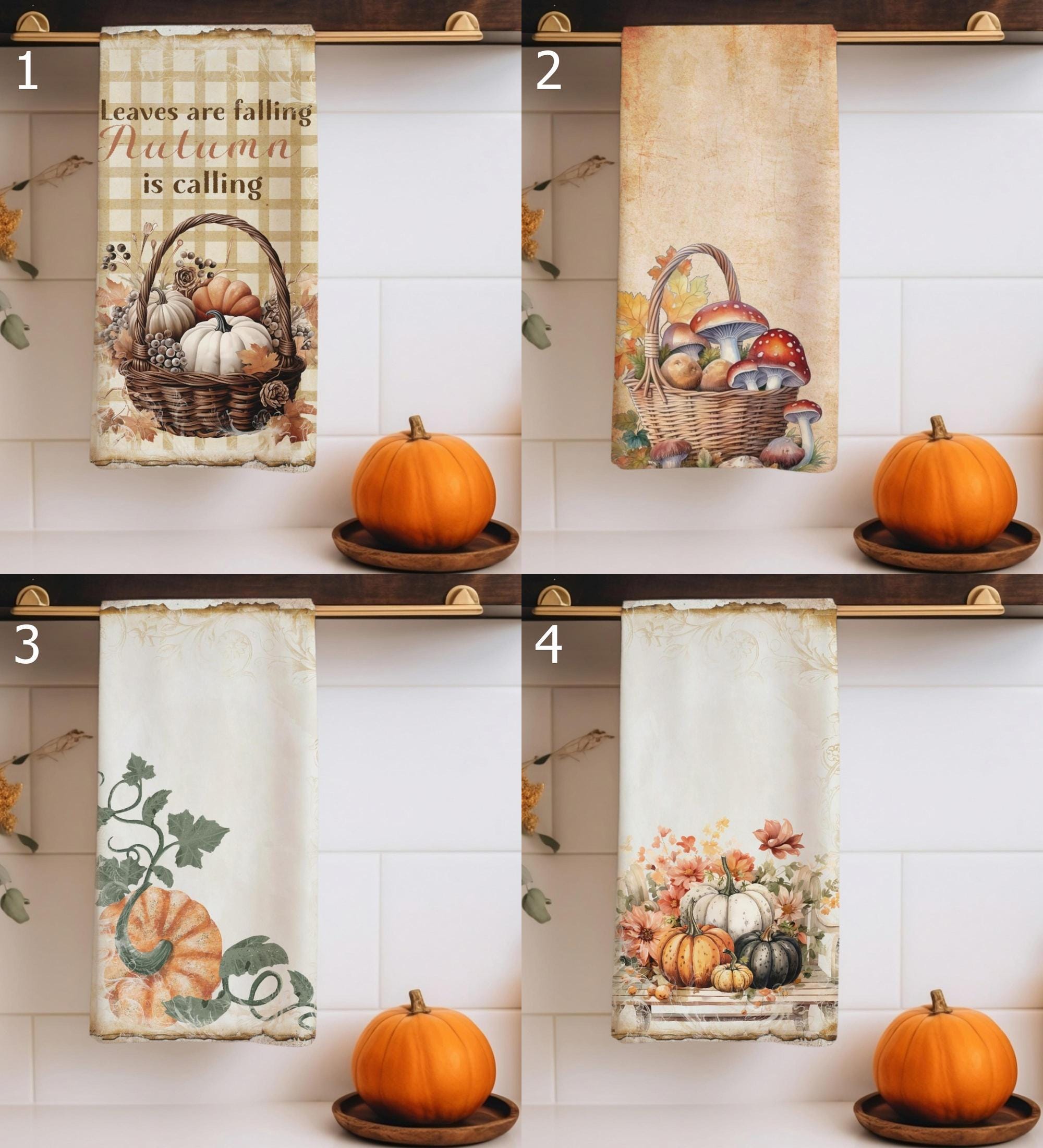 Fall Pumpkin Kitchen Towels, Thanksgiving Autumn Tea Towels, Pumpkin Hand Towel, Autumn Dish Towels, Thanksgiving Harvest Fingertip Towels