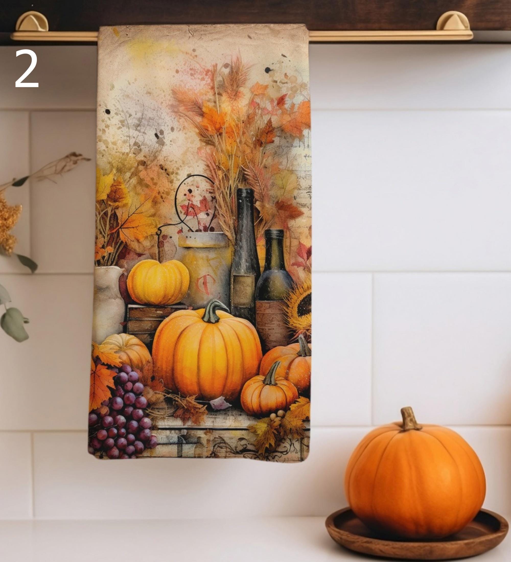 Fall Pumpkin Kitchen Towels, Thanksgiving Autumn Tea Towels, Pumpkin Hand Towel, Fall Dish Towels, Thanksgiving Pumpkin Harvest Dish Towel