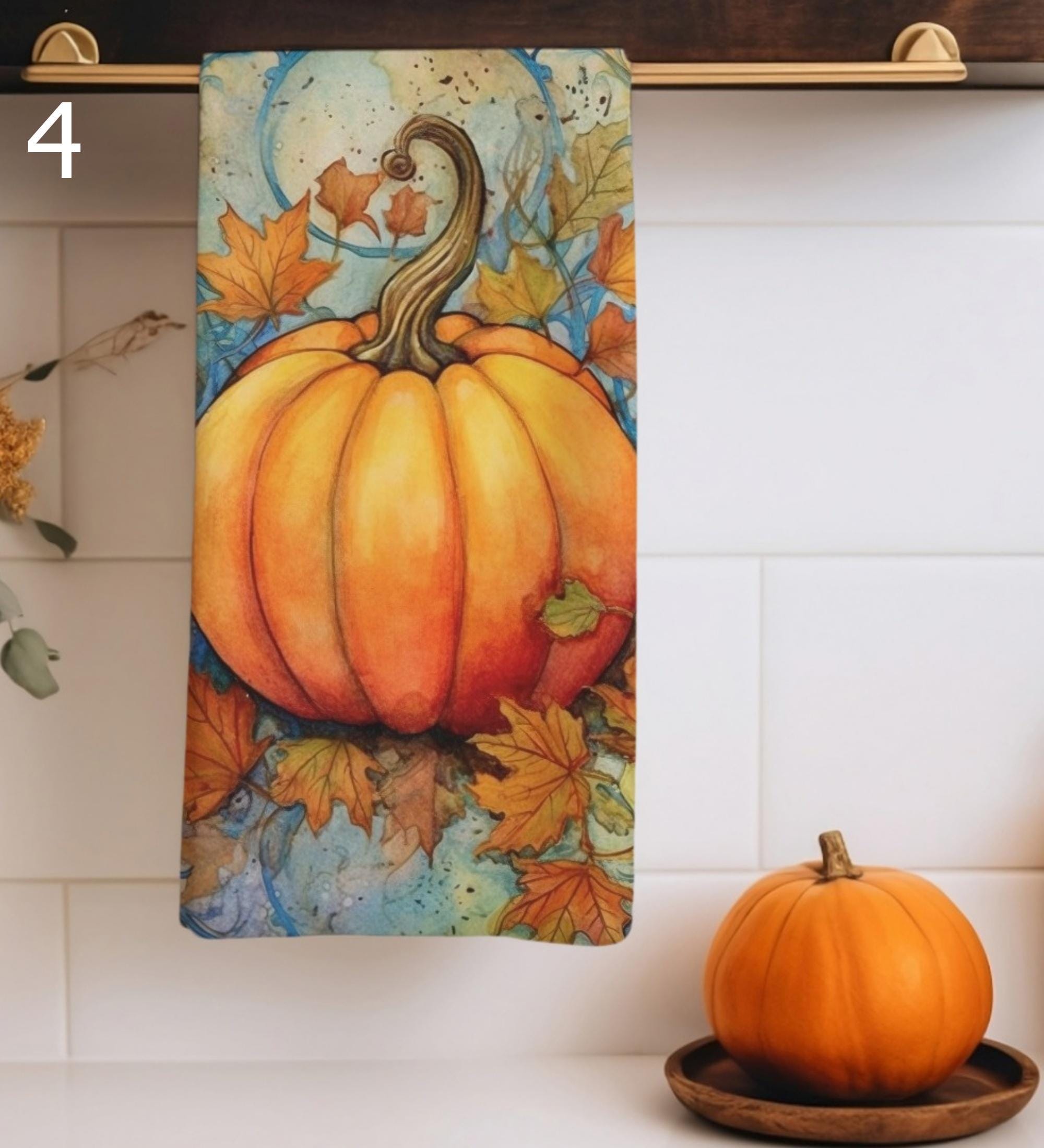 Fall Pumpkin Kitchen Towels, Thanksgiving Autumn Tea Towels, Pumpkin Hand Towel, Fall Dish Towels, Thanksgiving Pumpkin Harvest Dish Towel