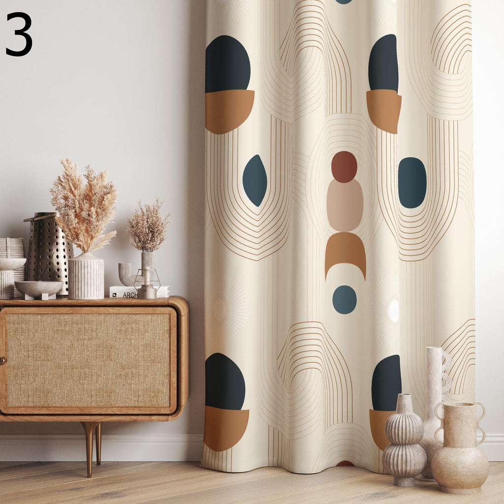 Mid Century Modern Curtains, Retro Geometric Window Panels, Abstract Pattern Drapes, Colorful Boho Living Room Curtains
