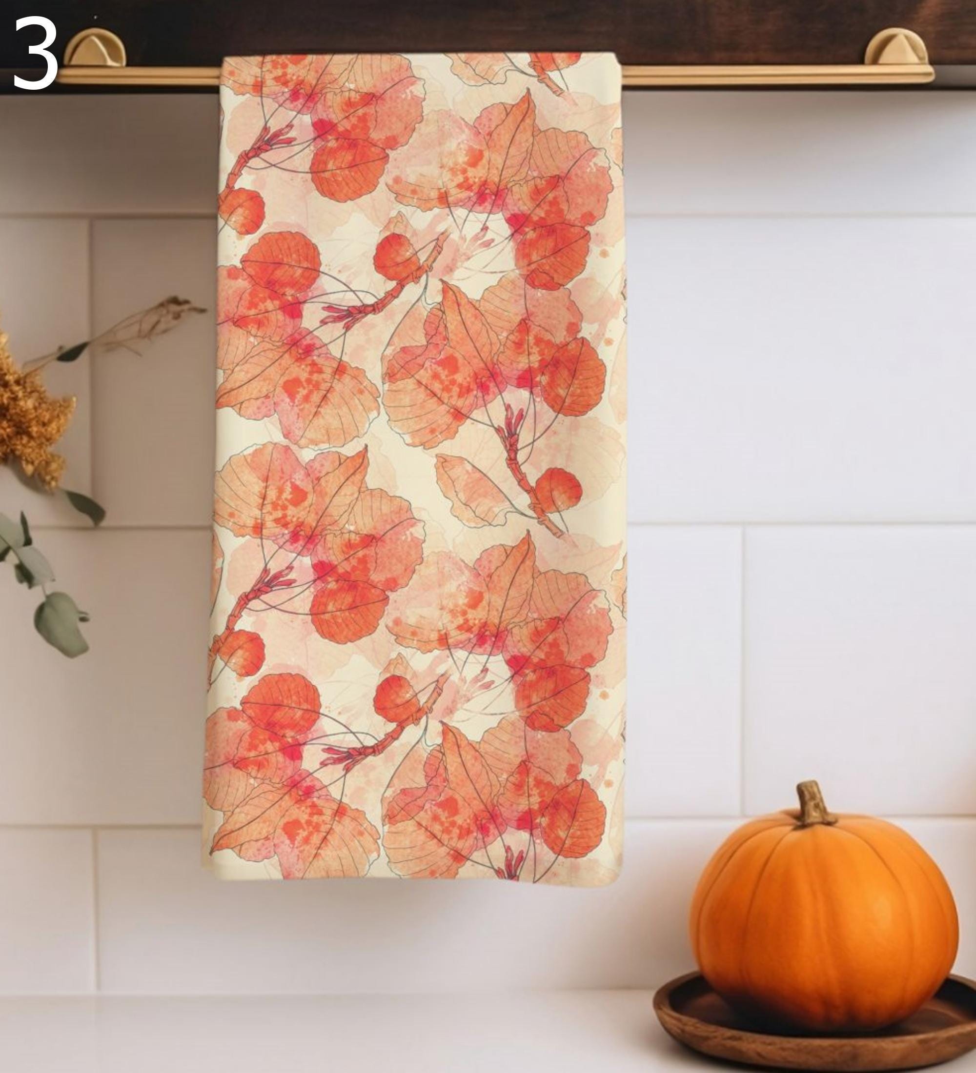 Fall Abstract Tea Towels, Cozy Autumn Tree Tea Towels, Autumn Kitchen Towels, Thanksgiving Printed Dish Towels, Fall Tree Tea Towels