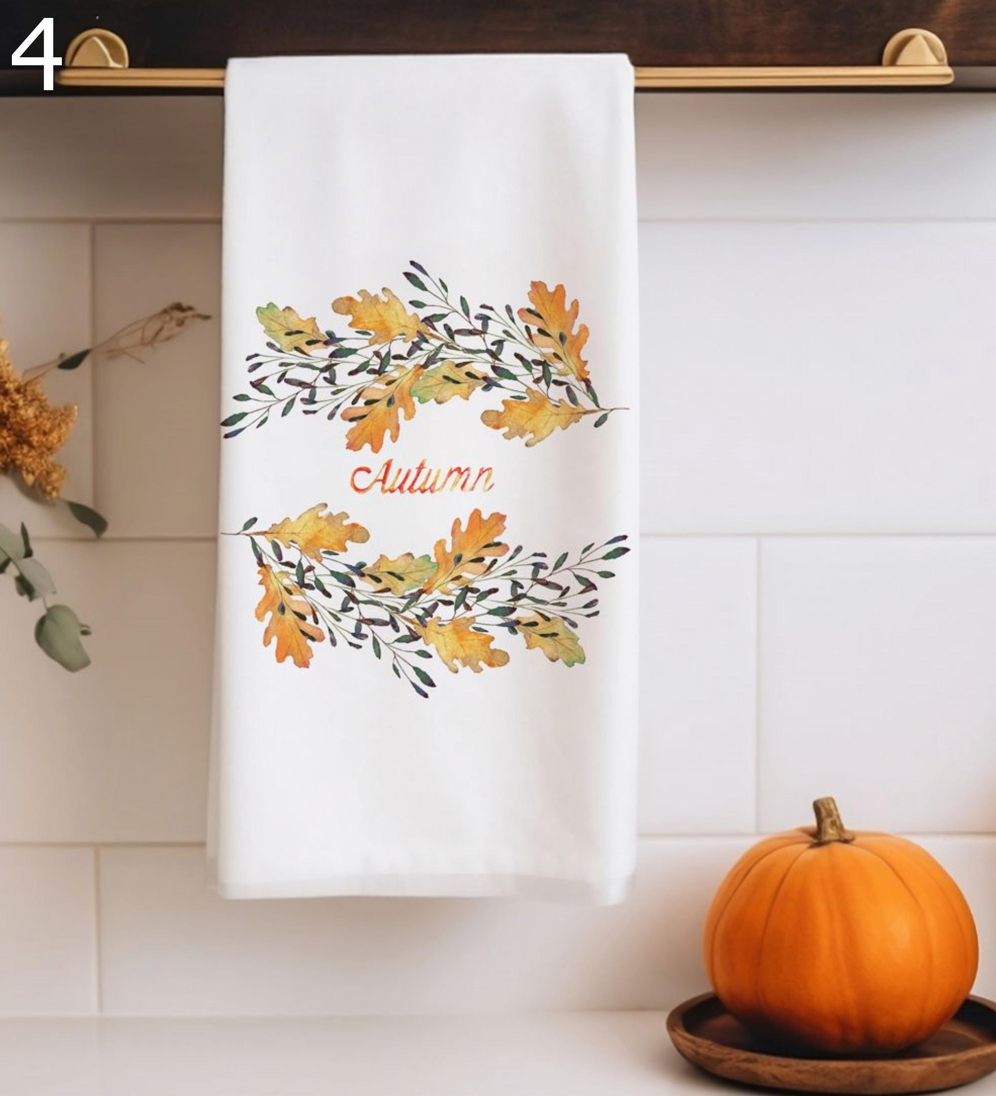 Fall Abstract Tea Towels, Cozy Autumn Tree Tea Towels, Autumn Kitchen Towels, Thanksgiving Printed Dish Towels, Fall Tree Tea Towels