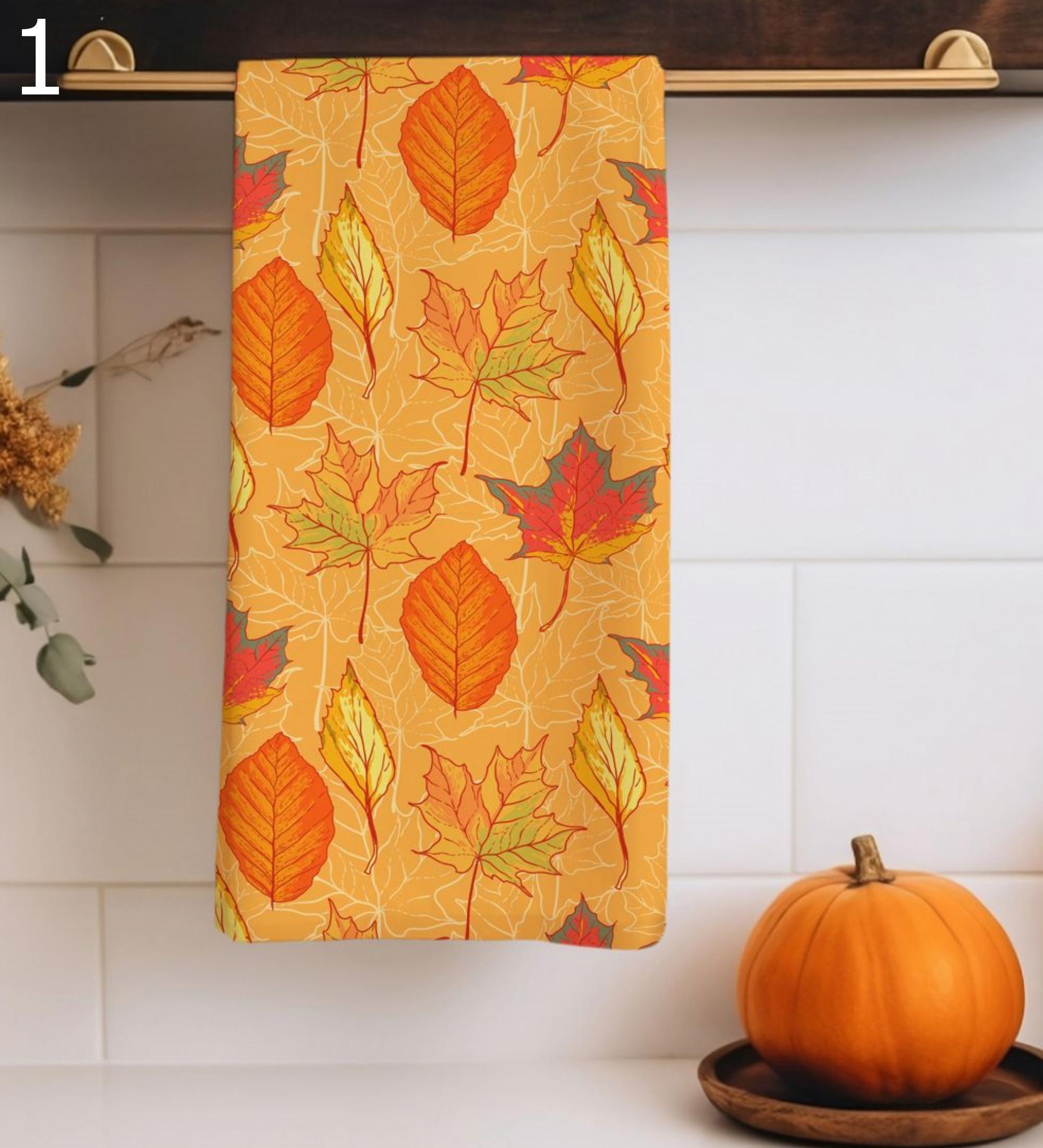Fall Leaves Tea Towels, Autumn Kitchen Towels, Seosonal Cute Fox Hand Towels, Thanksgiving Printed Dish Towels, Autumn Leaf Tea Towels