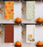 Fall Leaves Tea Towels, Autumn Kitchen Towels, Seosonal Cute Fox Hand Towels, Thanksgiving Printed Dish Towels, Autumn Leaf Tea Towels
