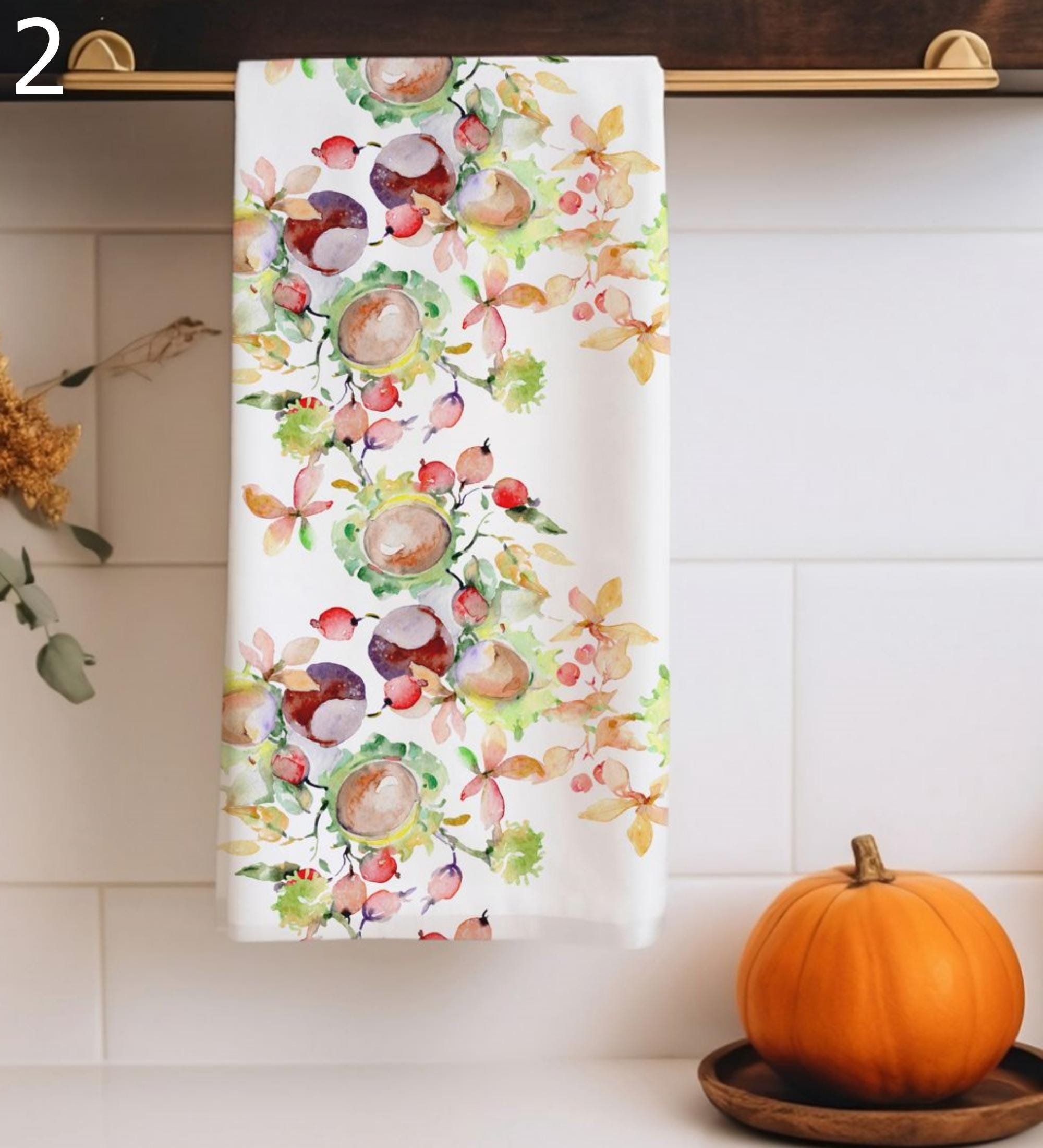 Fall Leaves Tea Towels, Cozy Autumn Tea Towels, Autumn Kitchen Towels, Thanksgiving Printed Dish Towels, Fall Leaf Tea Towels