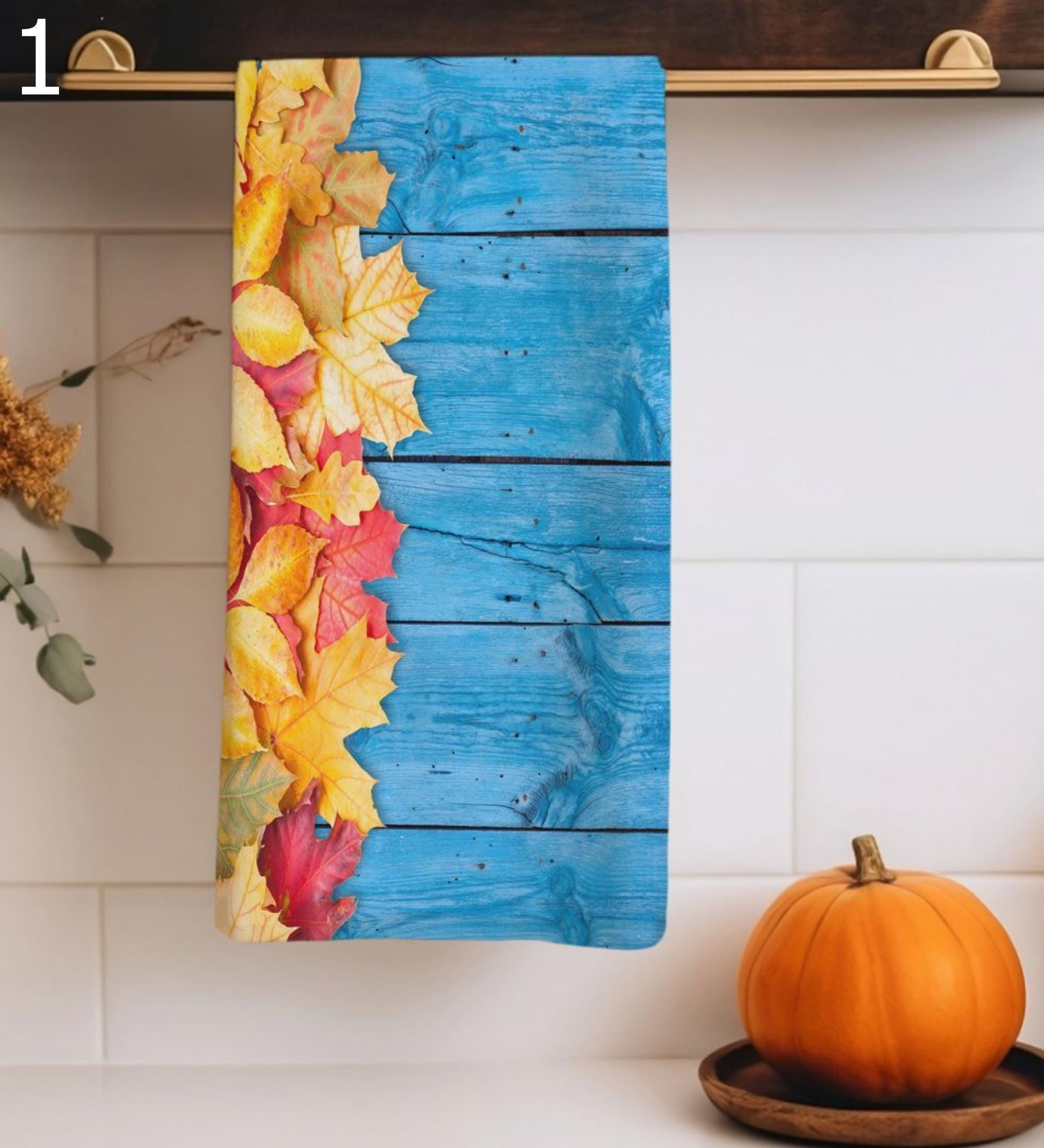 Fall Leaves Tea Towels, Cozy Autumn Tea Towels, Autumn Kitchen Towels, Thanksgiving Printed Dish Towels, Fall Leaf Tea Towels