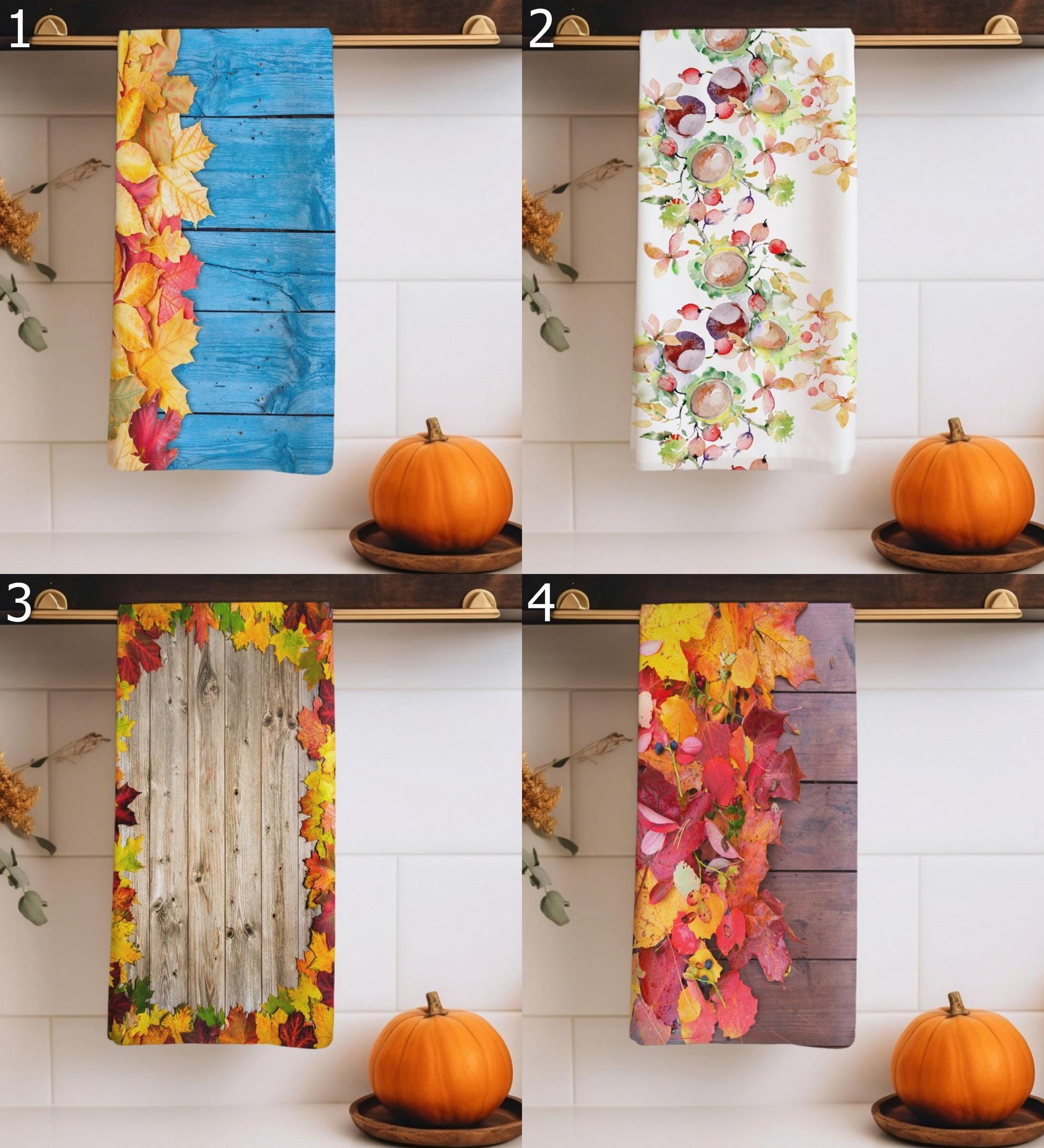 Fall Leaves Tea Towels, Cozy Autumn Tea Towels, Autumn Kitchen Towels, Thanksgiving Printed Dish Towels, Fall Leaf Tea Towels